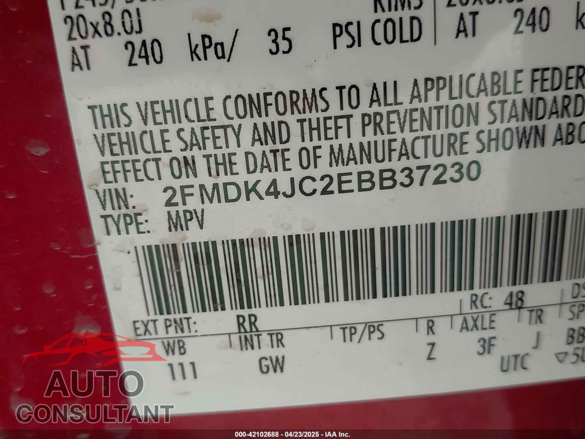 FORD EDGE 2014 - 2FMDK4JC2EBB37230