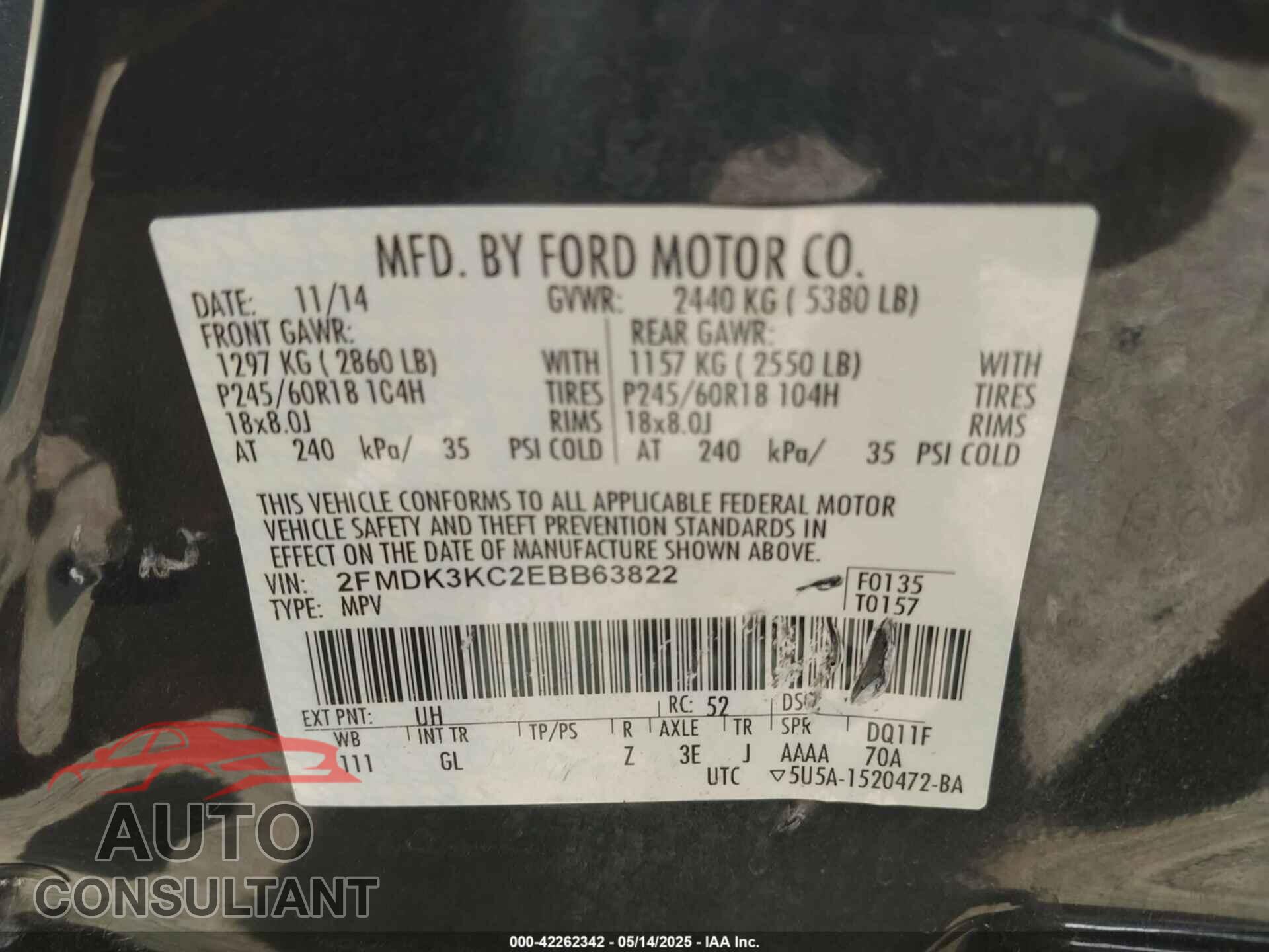 FORD EDGE 2014 - 2FMDK3KC2EBB63822
