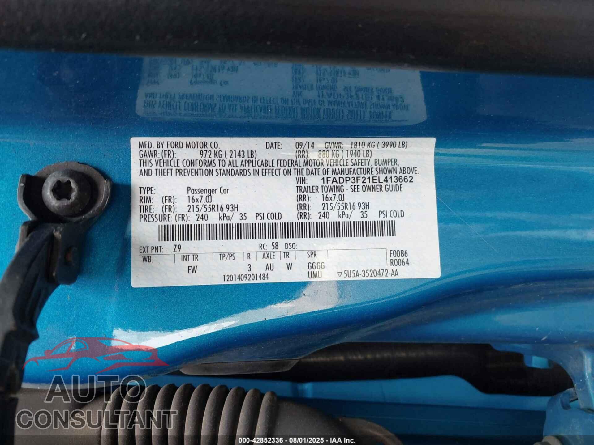 FORD FOCUS 2014 - 1FADP3F21EL413662