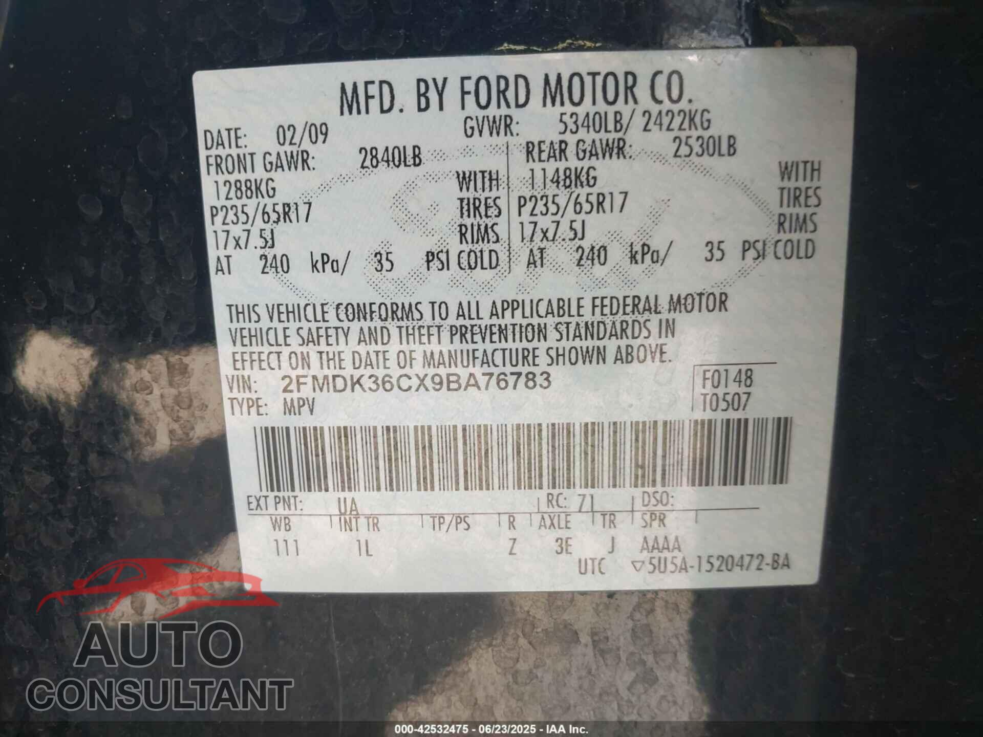 FORD EDGE 2009 - 2FMDK36CX9BA76783