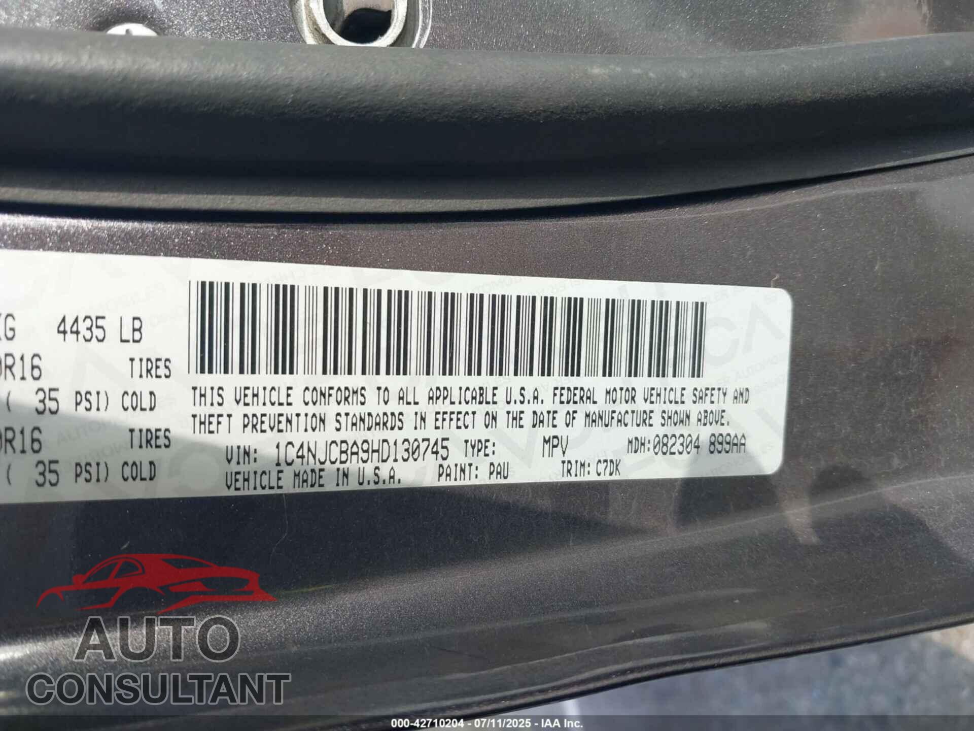 JEEP COMPASS 2017 - 1C4NJCBA9HD130745