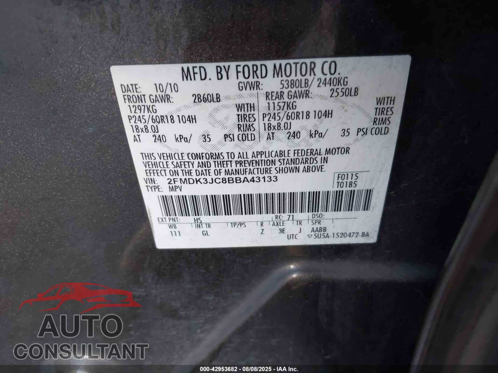 FORD EDGE 2011 - 2FMDK3JC8BBA43133