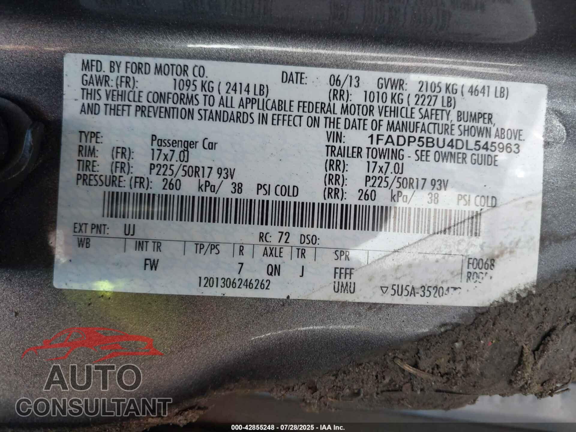 FORD C-MAX HYBRID 2013 - 1FADP5BU4DL545963