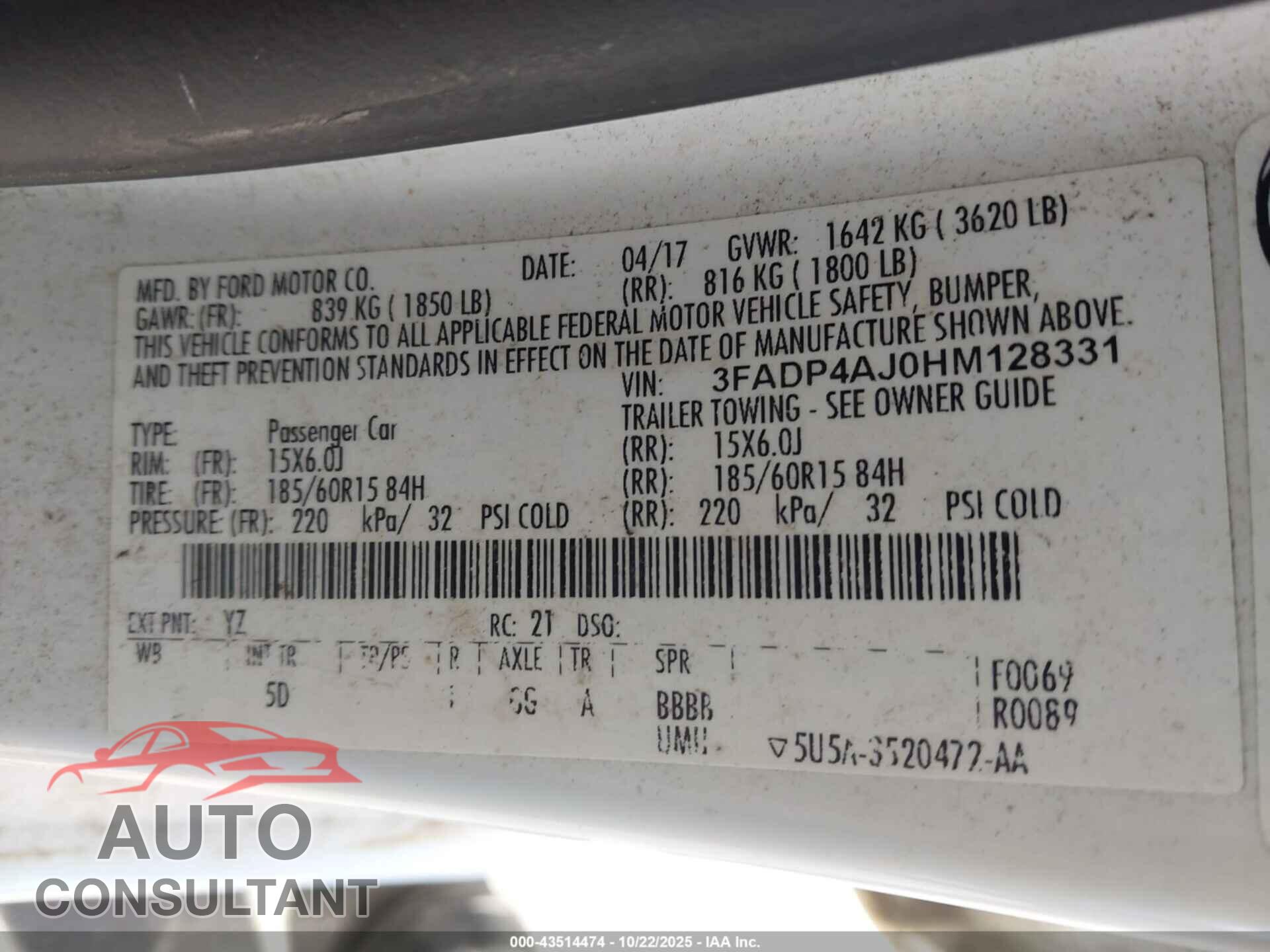 FORD FIESTA 2017 - 3FADP4AJ0HM128331