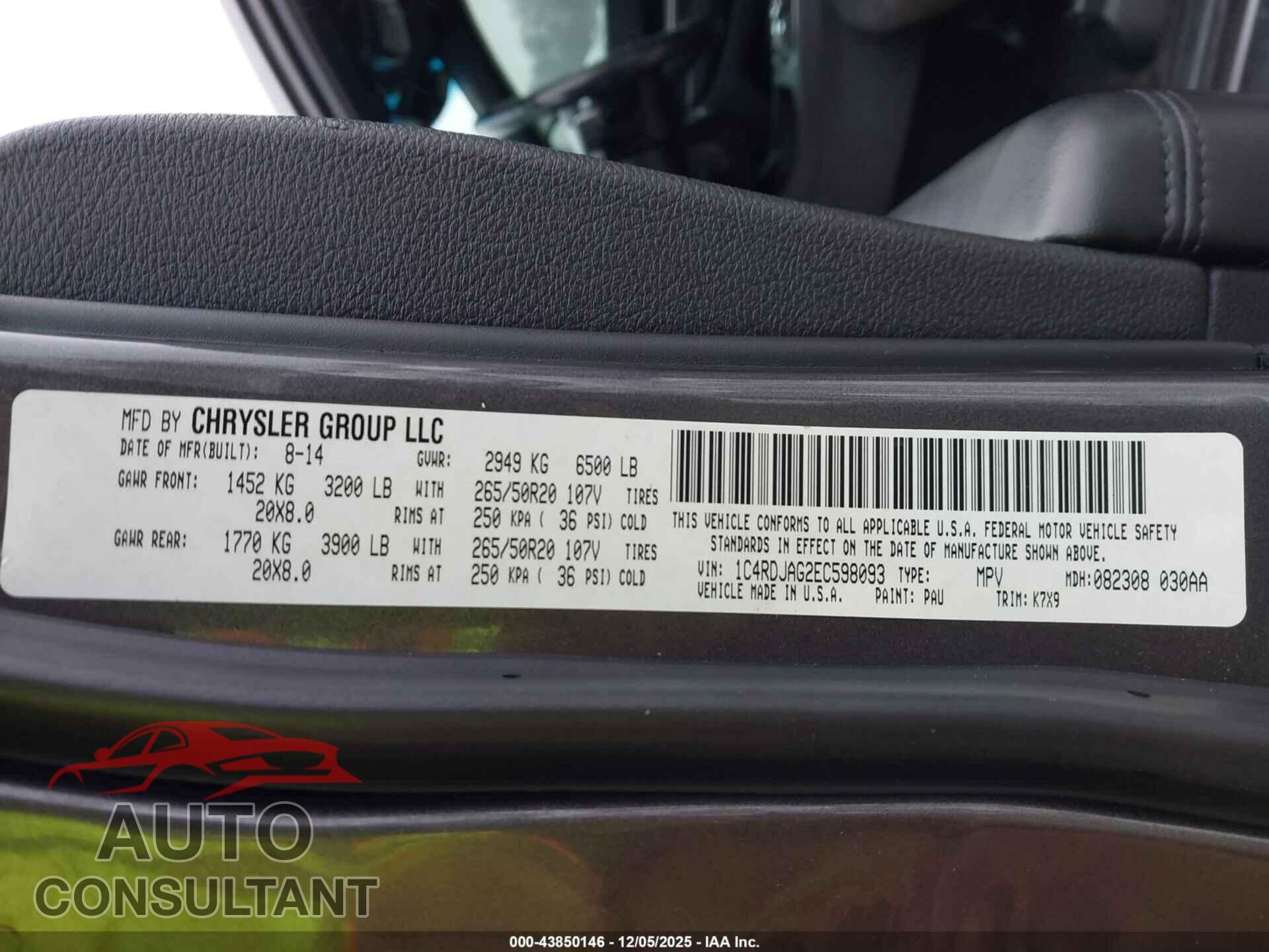 DODGE DURANGO 2014 - 1C4RDJAG2EC598093