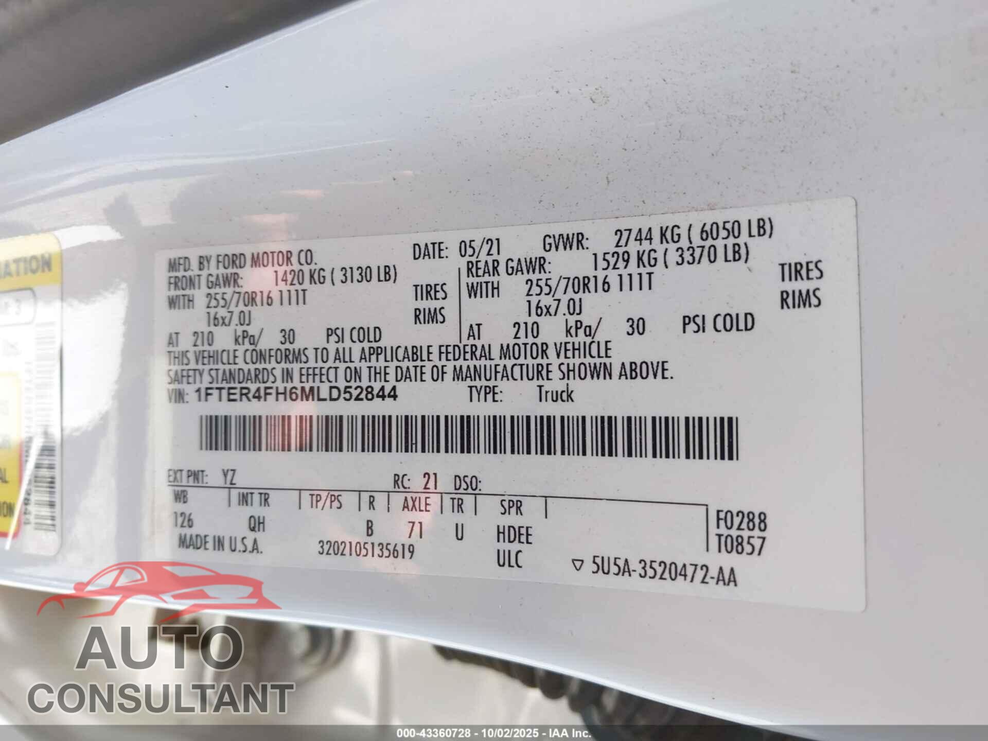 FORD RANGER 2021 - 1FTER4FH6MLD52844