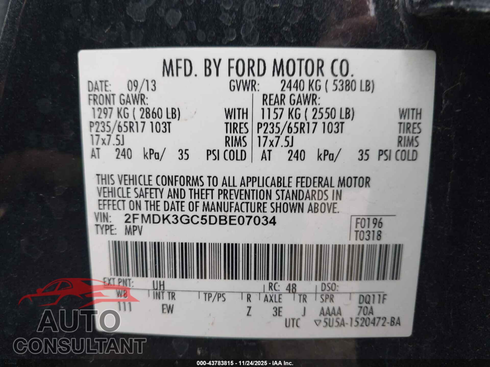 FORD EDGE 2013 - 2FMDK3GC5DBE07034