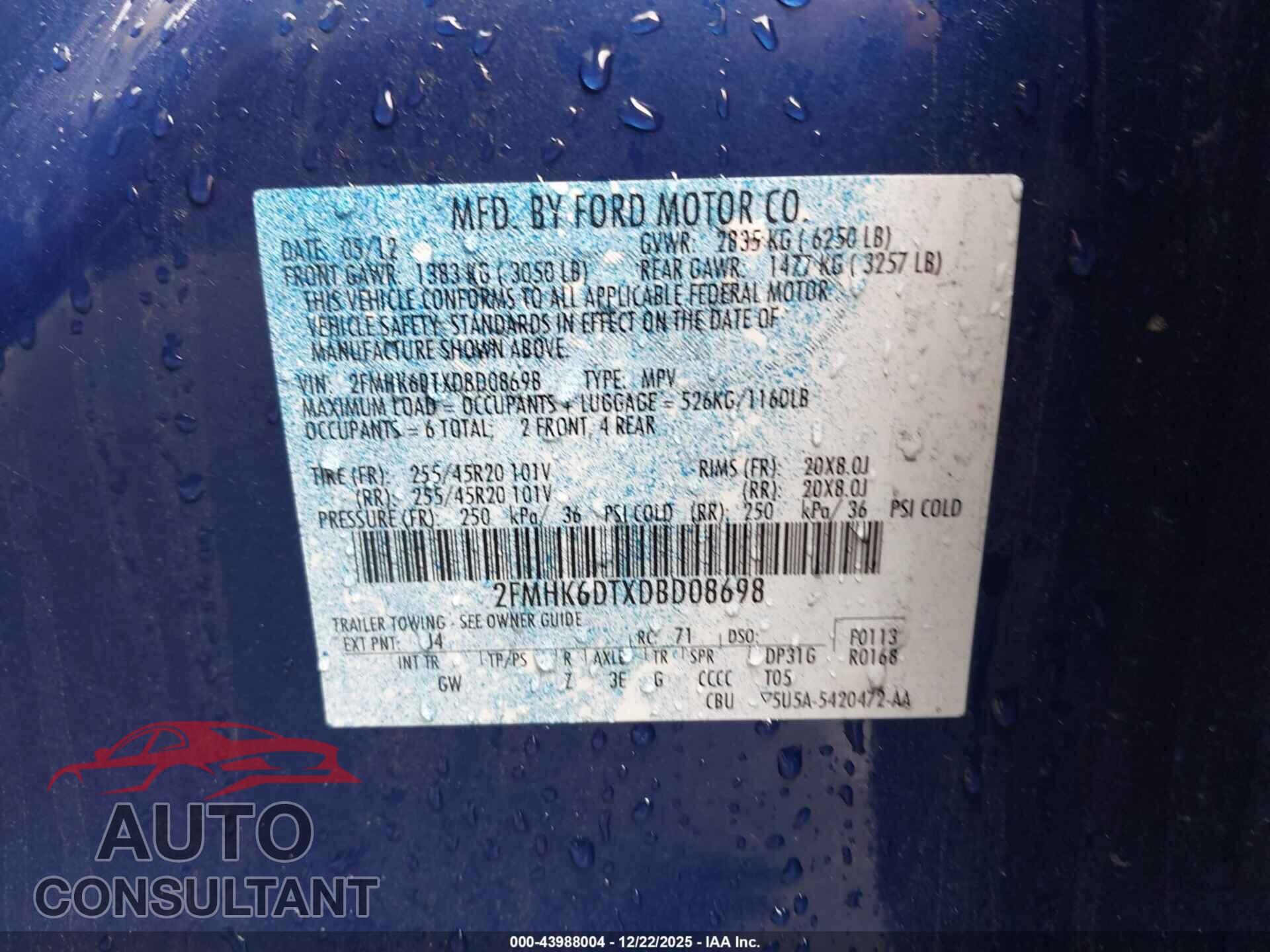 FORD FLEX 2013 - 2FMHK6DTXDBD08698
