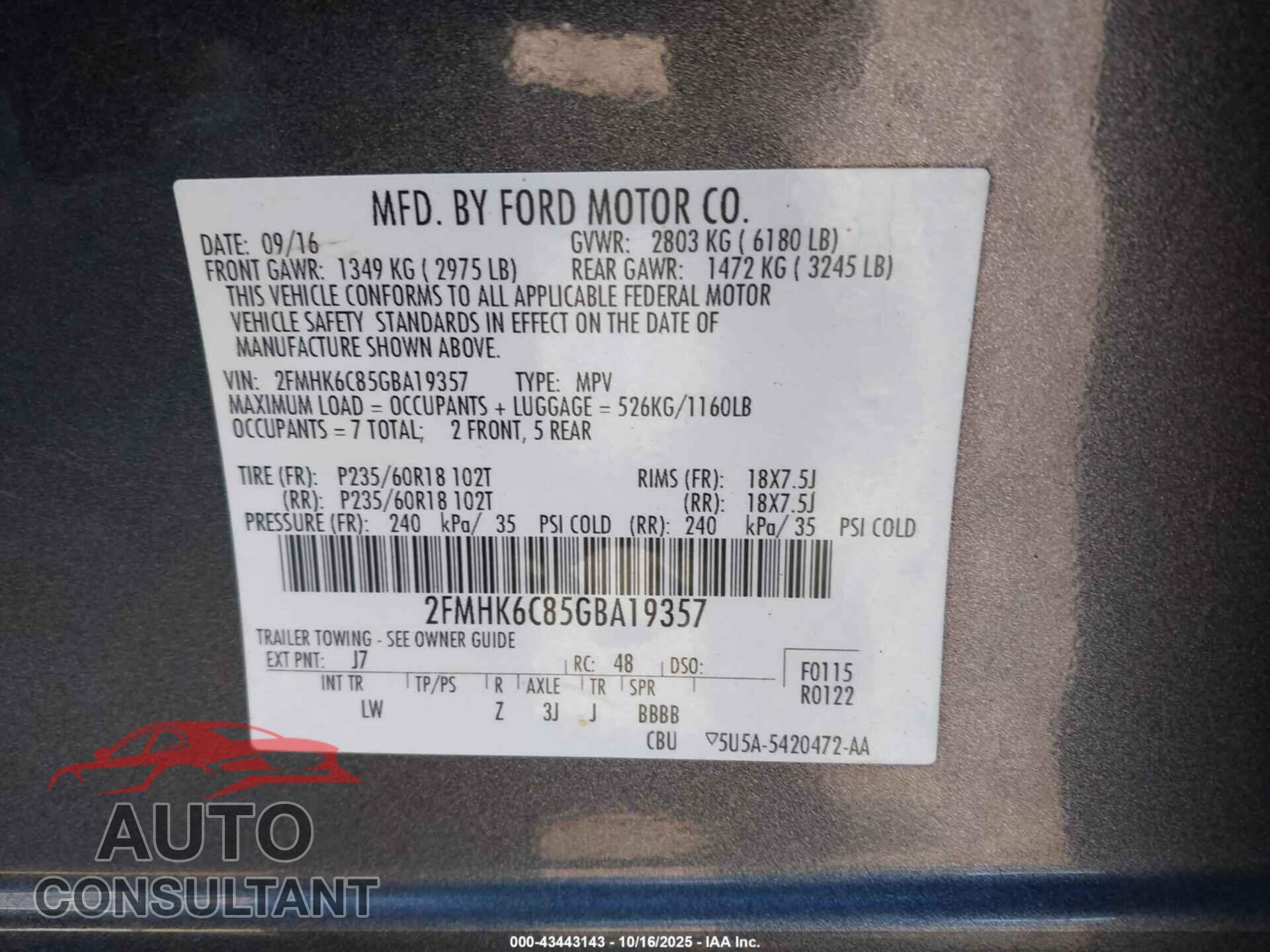 FORD FLEX 2016 - 2FMHK6C85GBA19357
