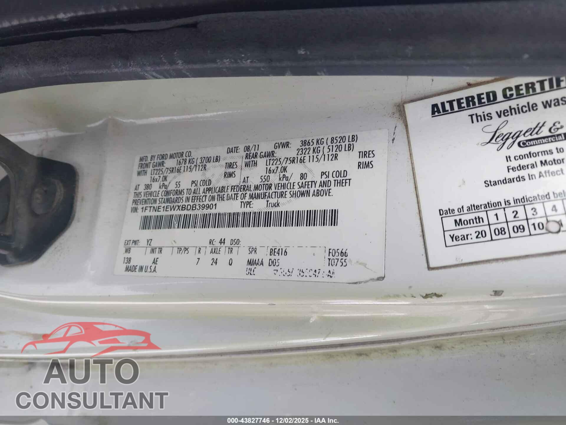 FORD E-150 2011 - 1FTNE1EWXBDB39901