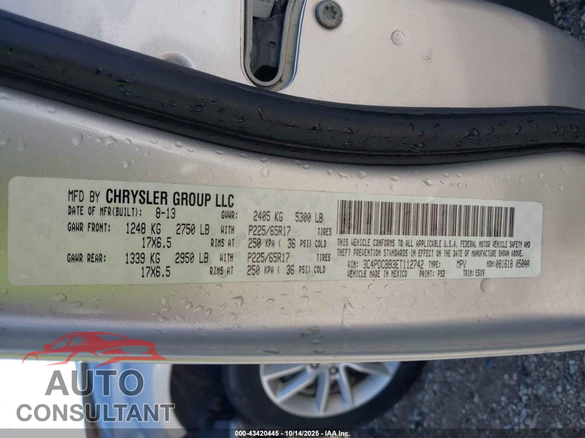 DODGE JOURNEY 2014 - 3C4PDCBB3ET112742