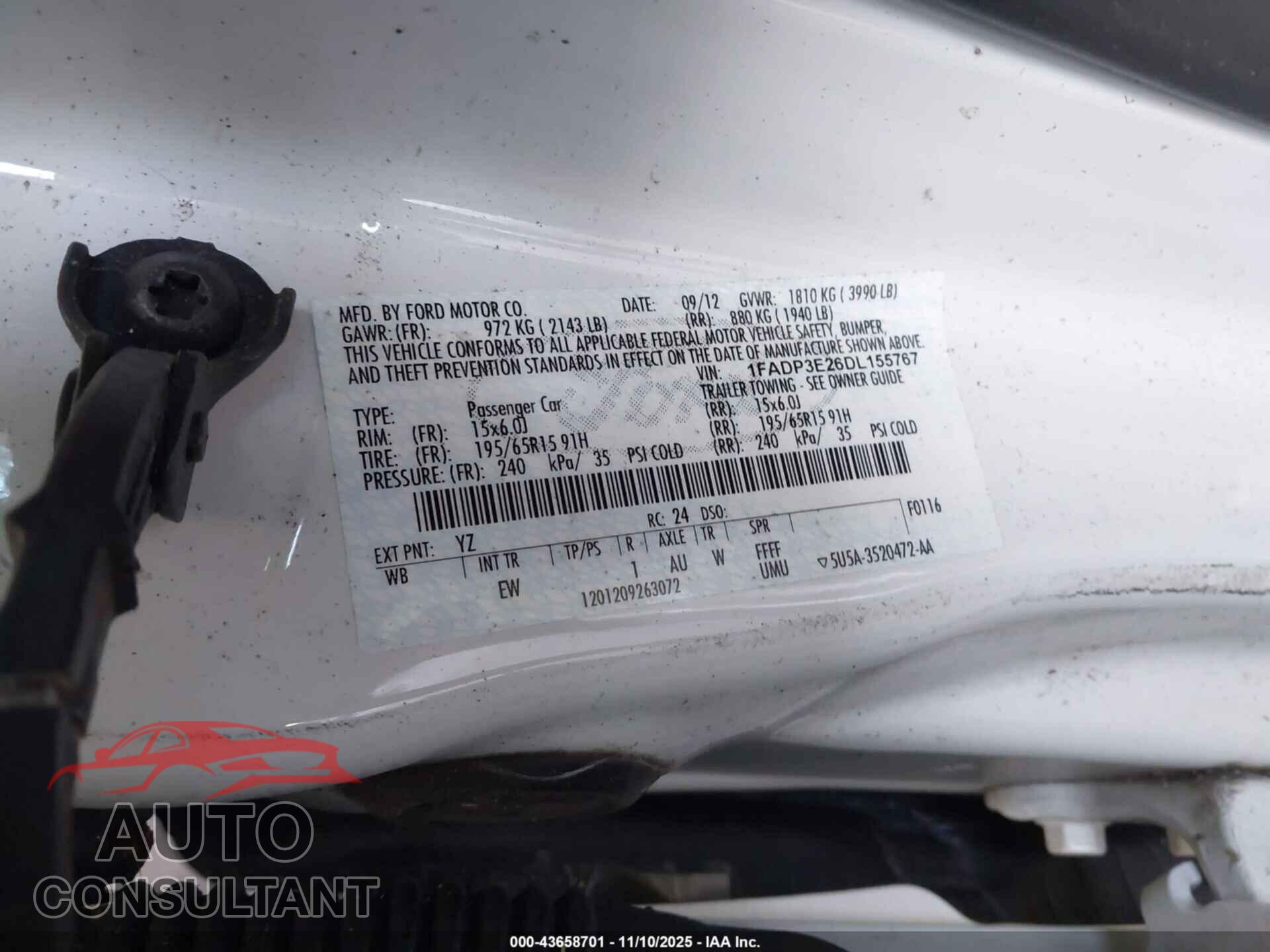 FORD FOCUS 2013 - 1FADP3E26DL155767