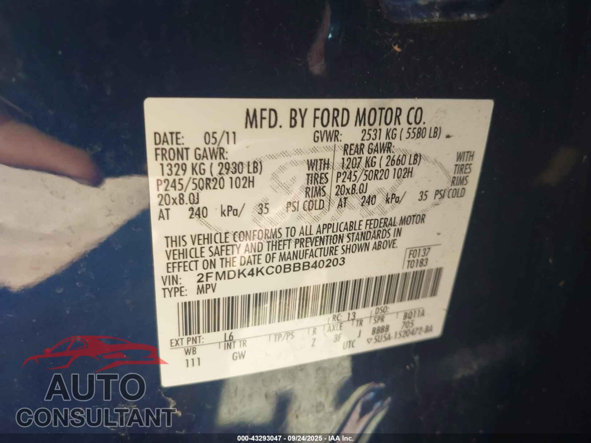 FORD EDGE 2011 - 2FMDK4KC0BBB40203