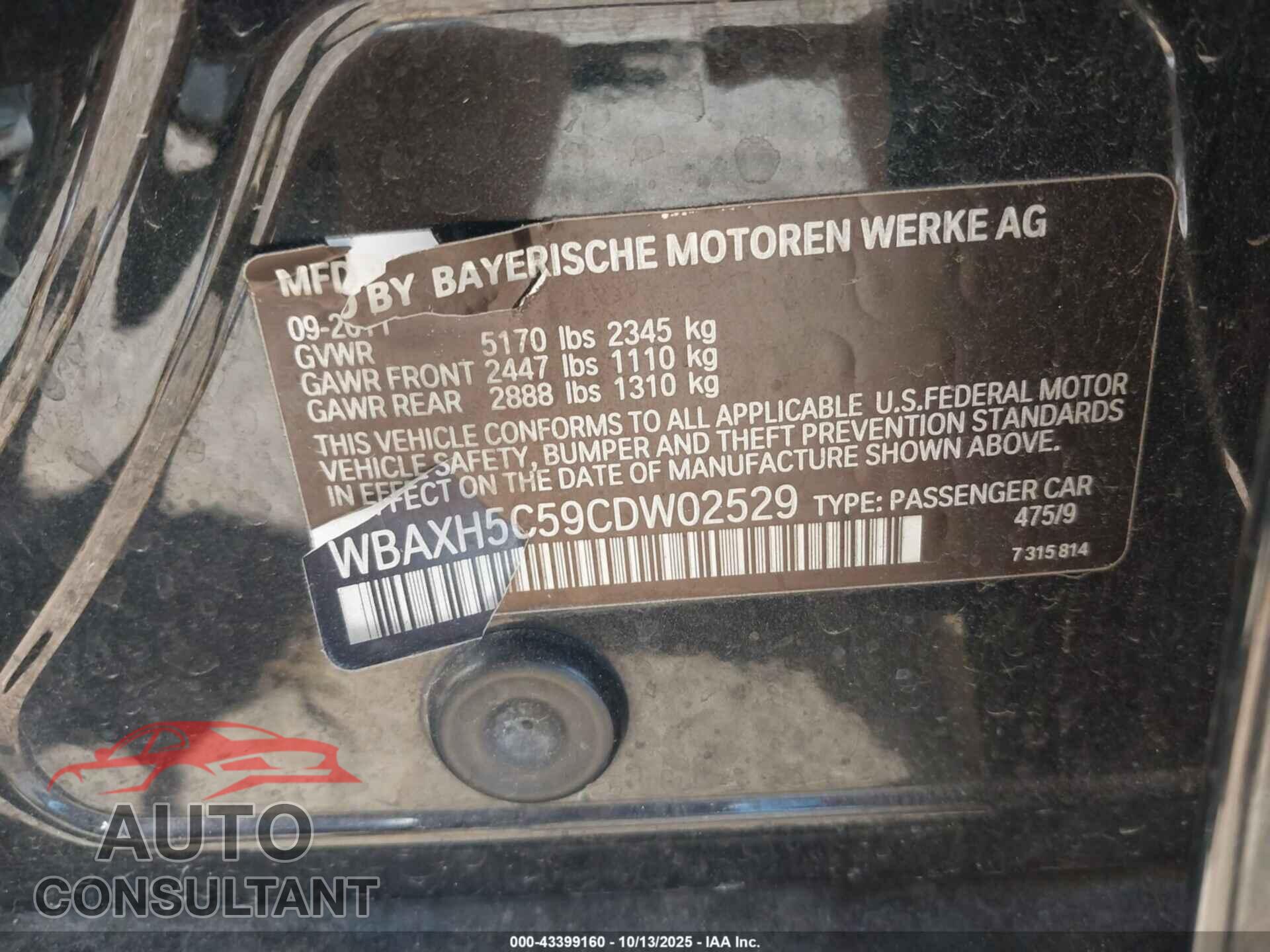 BMW 528I 2012 - WBAXH5C59CDW02529