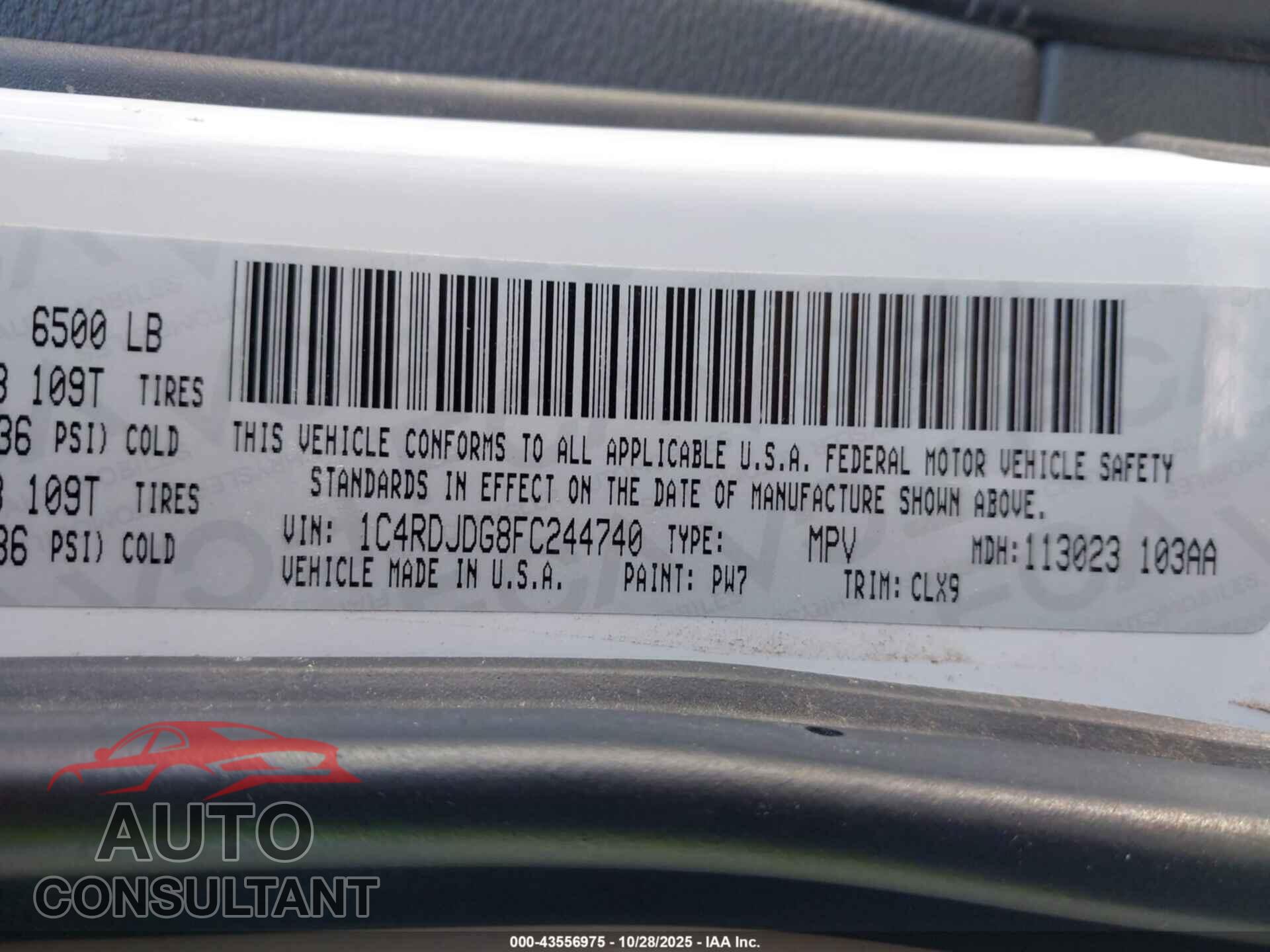 DODGE DURANGO 2015 - 1C4RDJDG8FC244740