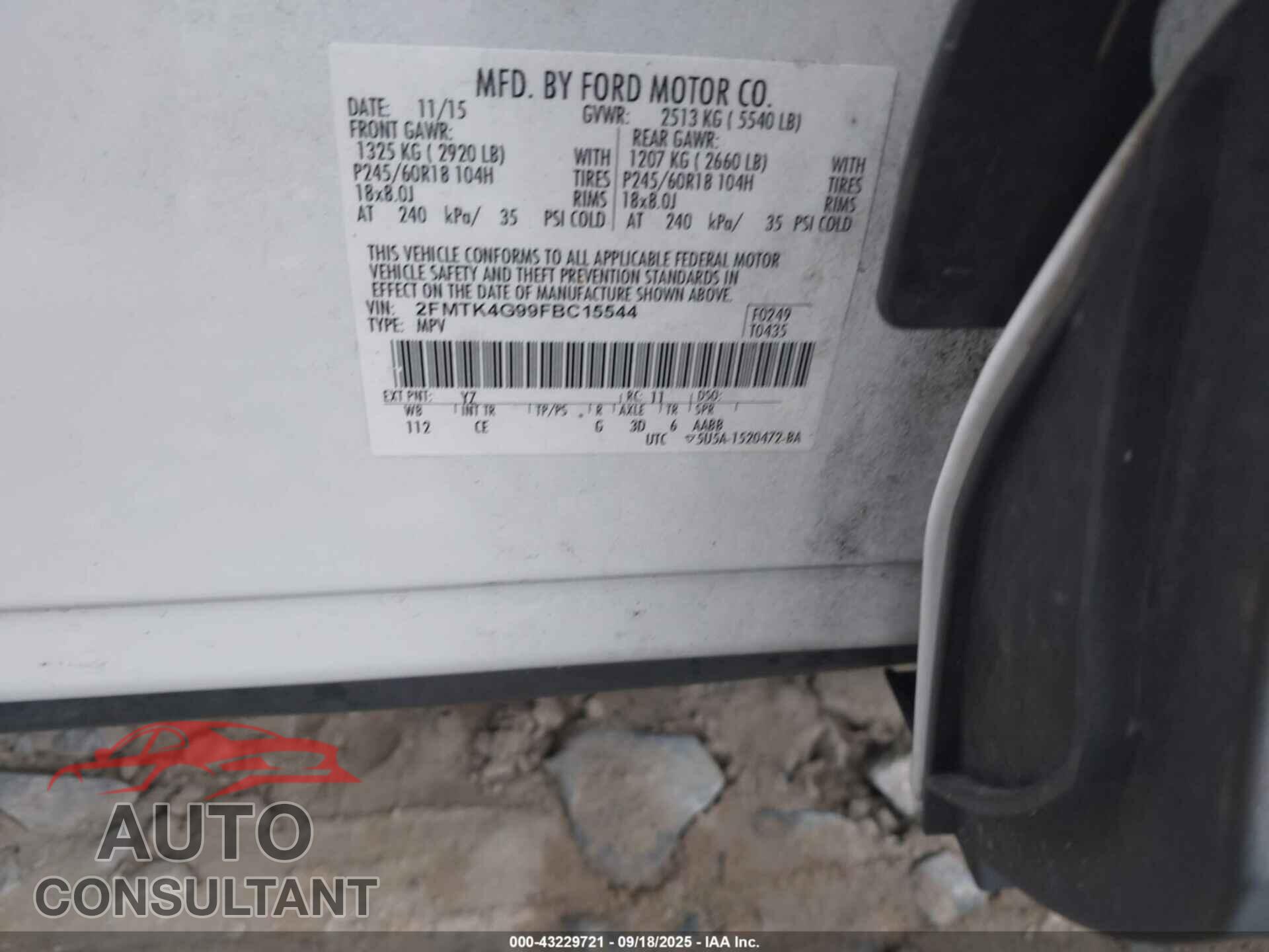 FORD EDGE 2015 - 2FMTK4G99FBC15544