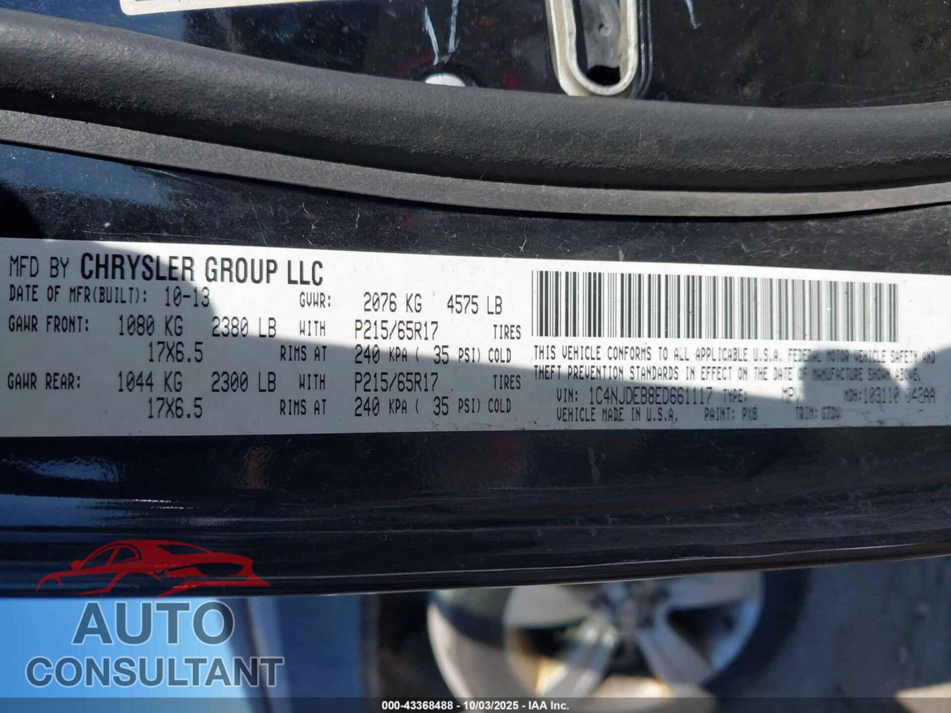 JEEP COMPASS 2014 - 1C4NJDEB8ED661117