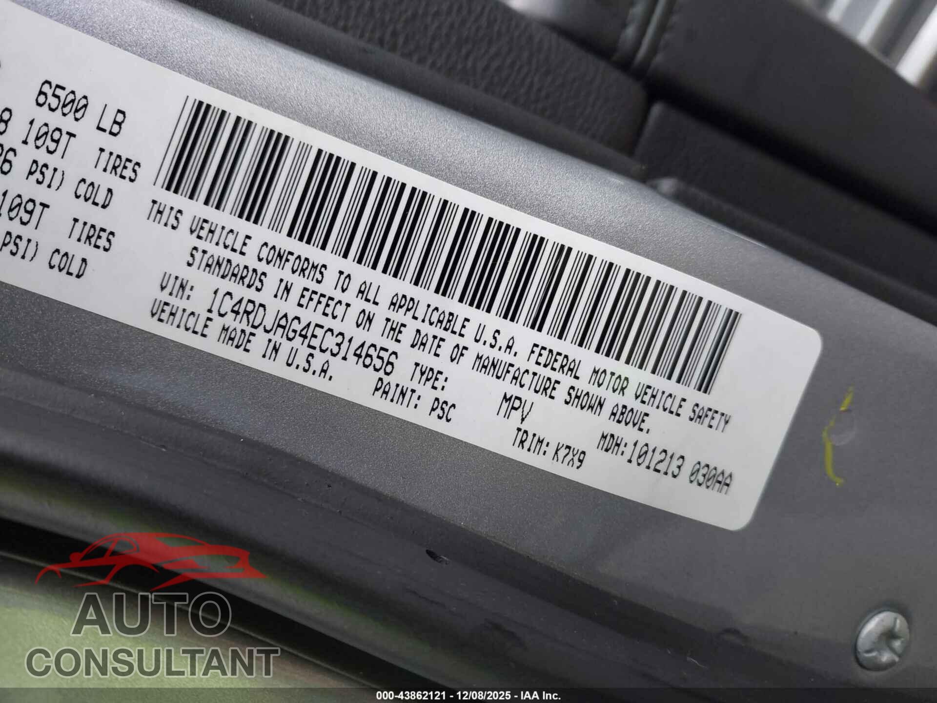 DODGE DURANGO 2014 - 1C4RDJAG4EC314656