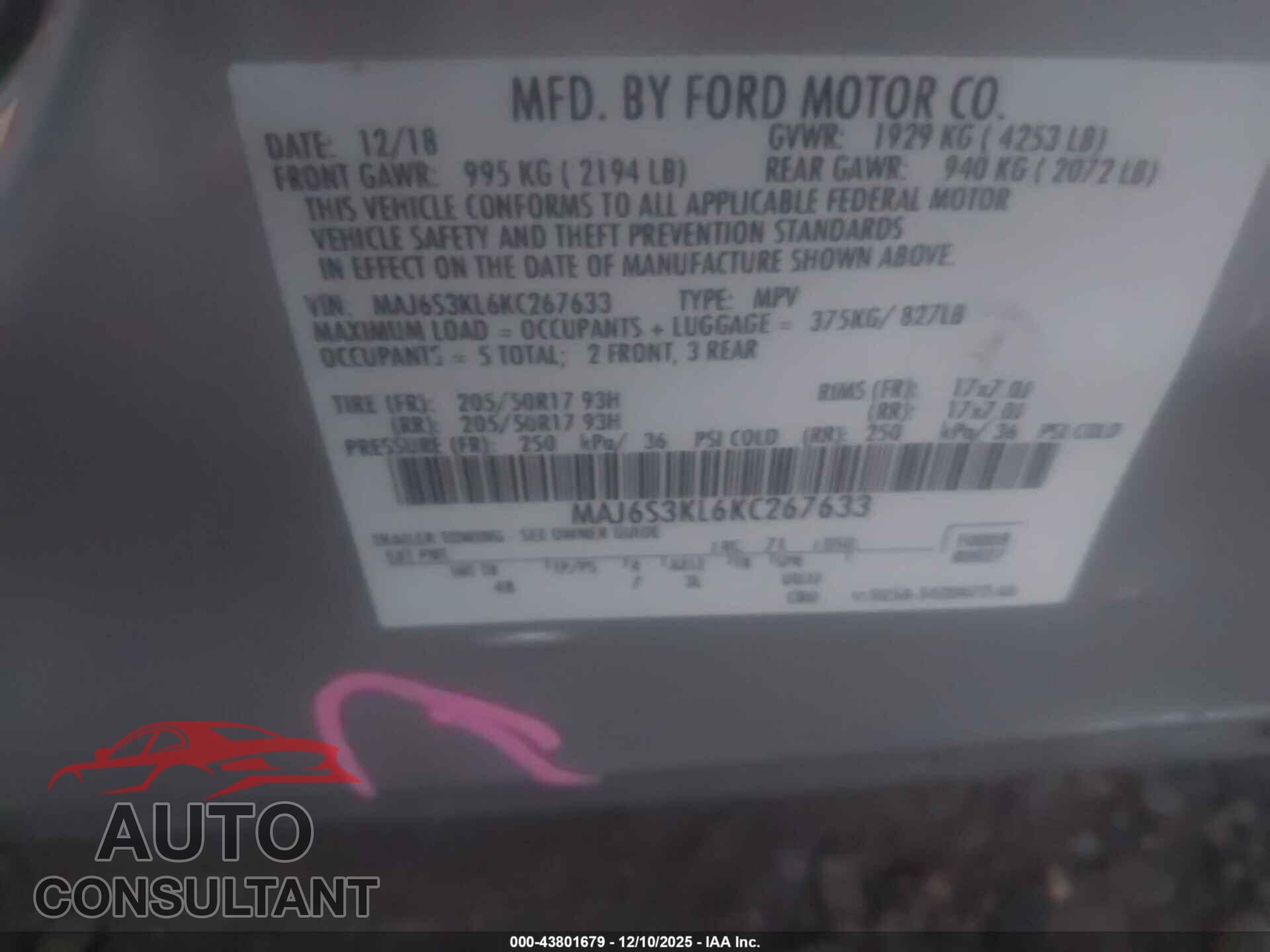 FORD ECOSPORT 2019 - MAJ6S3KL6KC267633