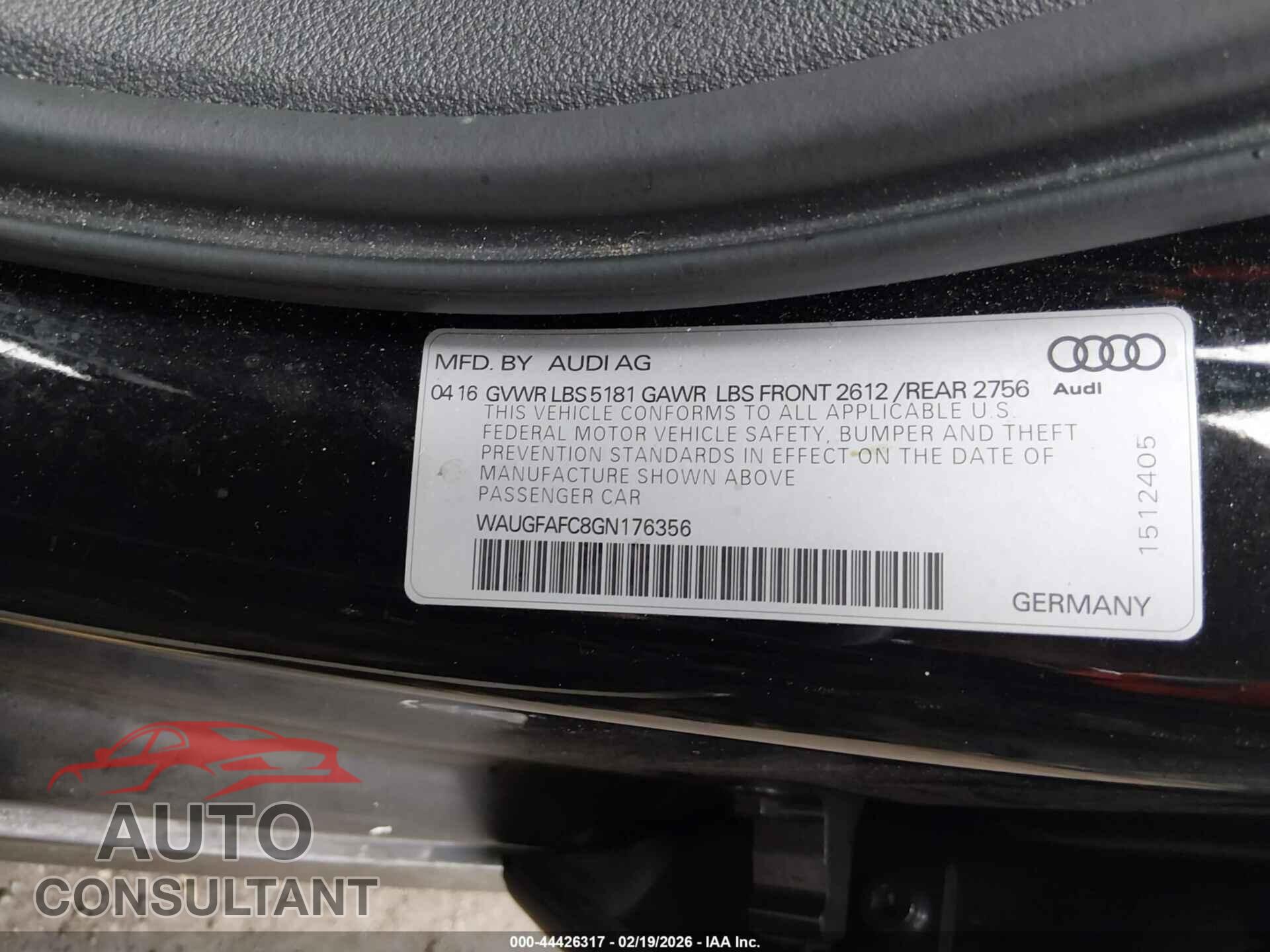 AUDI A6 2016 - WAUGFAFC8GN176356