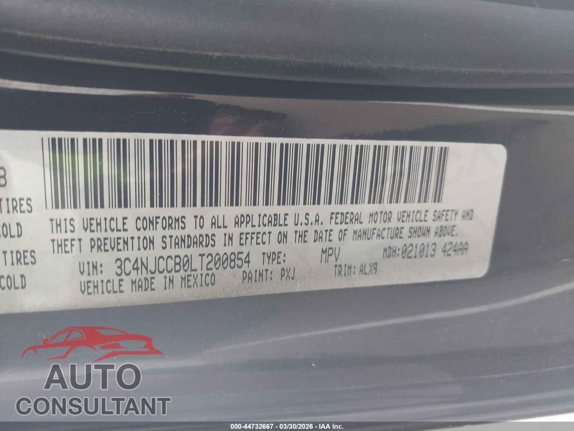 JEEP COMPASS 2020 - 3C4NJCCB0LT200854