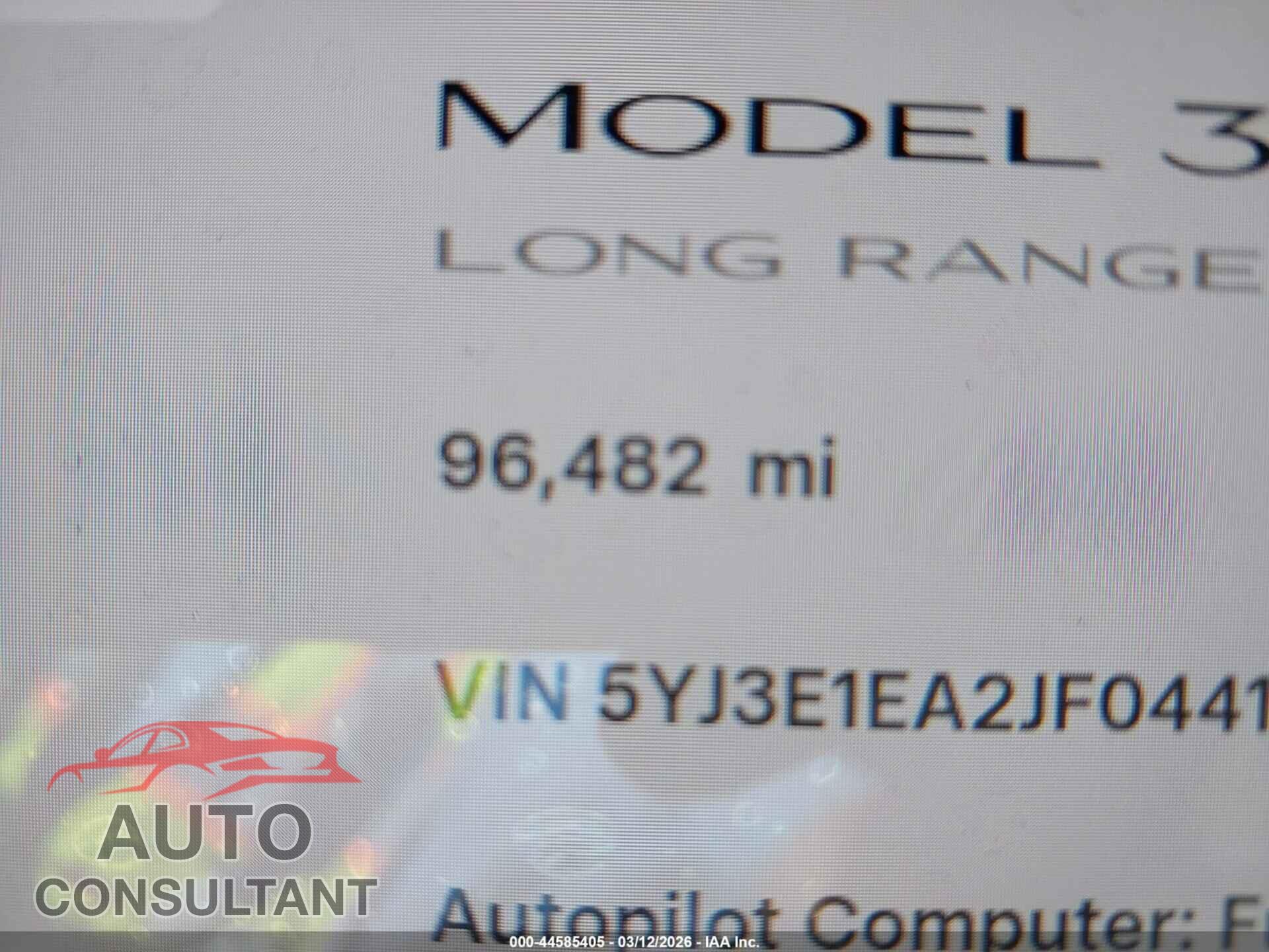 TESLA MODEL 3 2018 - 5YJ3E1EA2JF044123