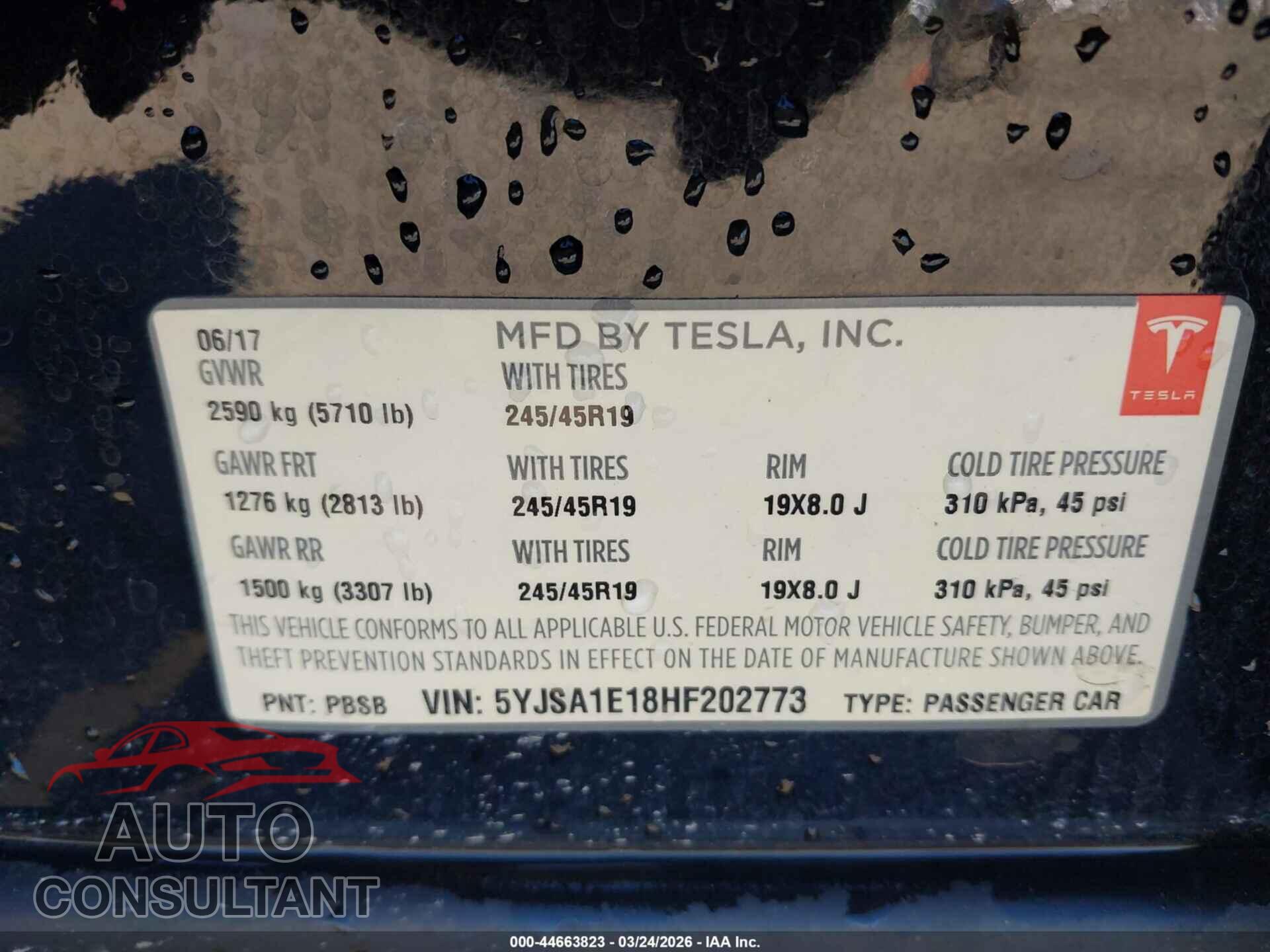 TESLA MODEL S 2017 - 5YJSA1E18HF202773