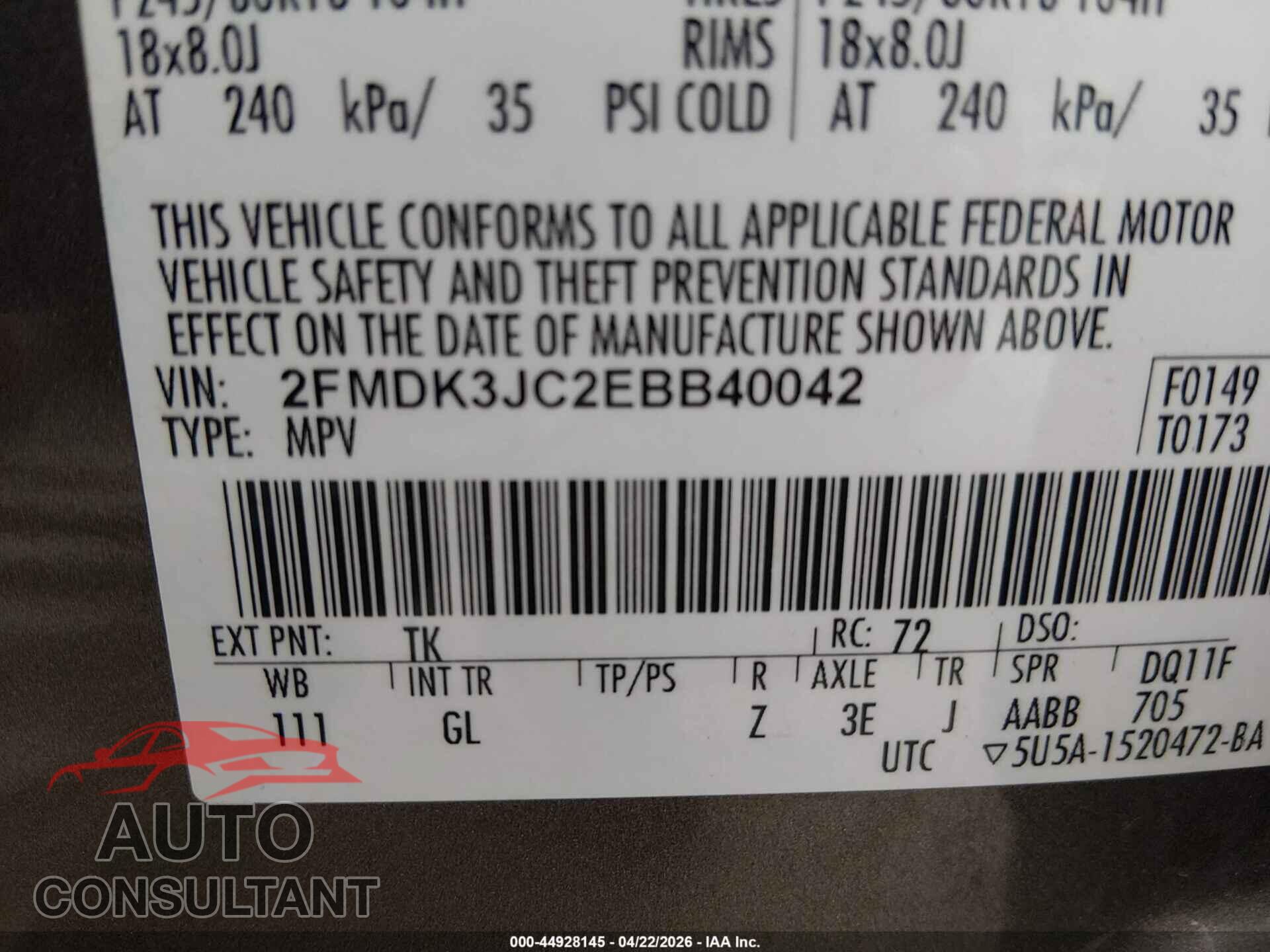 FORD EDGE 2014 - 2FMDK3JC2EBB40042