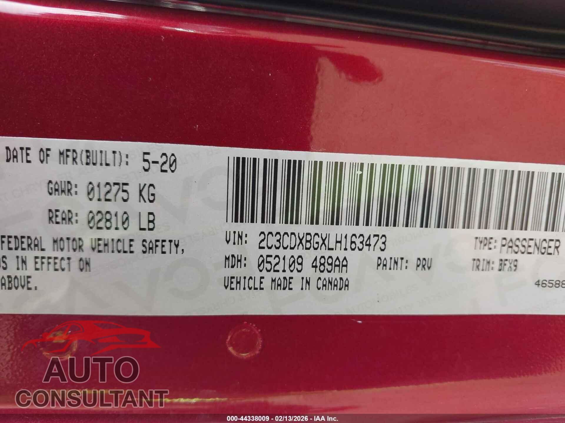 DODGE CHARGER 2020 - 2C3CDXBGXLH163473