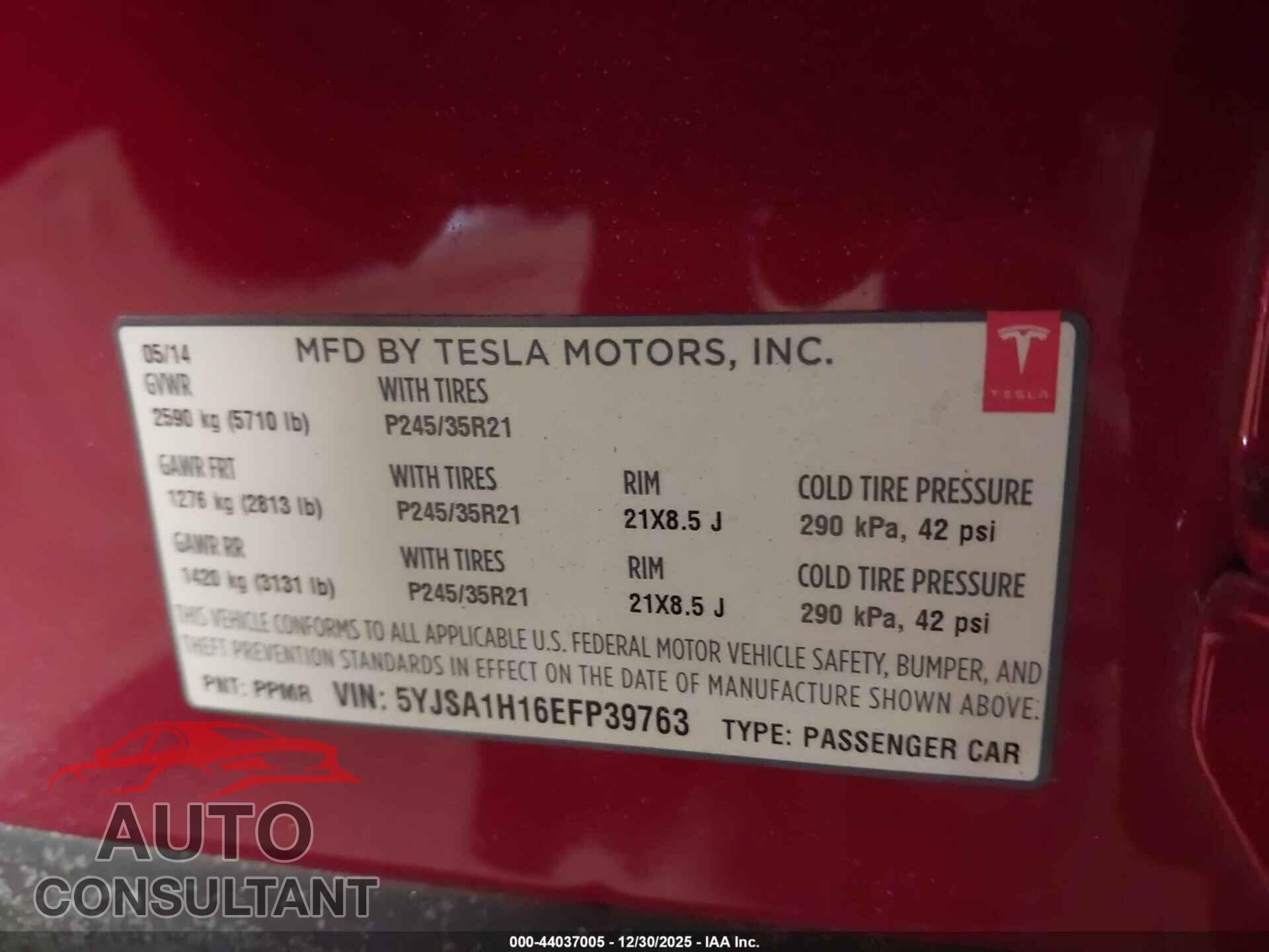 TESLA MODEL S 2014 - 5YJSA1H16EFP39763
