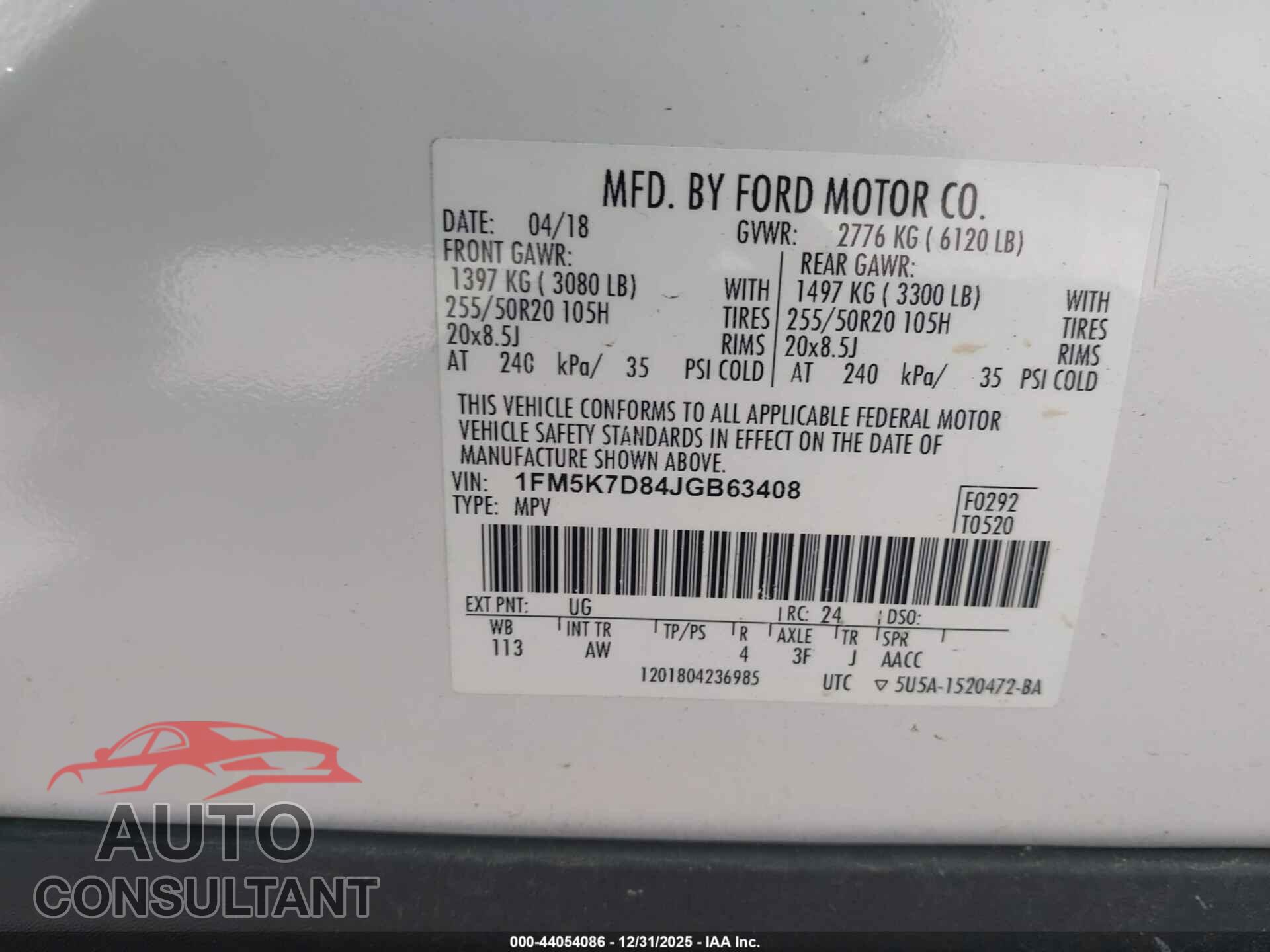 FORD EXPLORER 2018 - 1FM5K7D84JGB63408