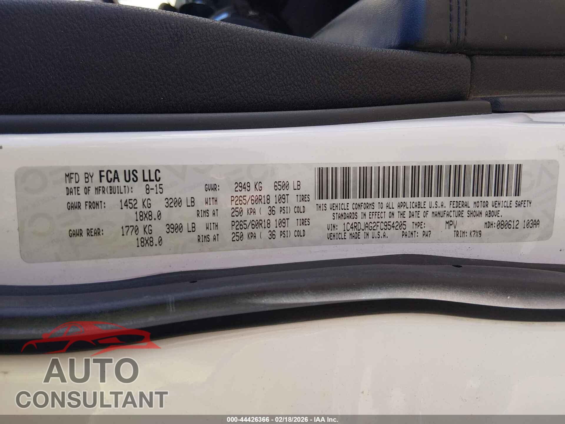 DODGE DURANGO 2015 - 1C4RDJAG2FC954205