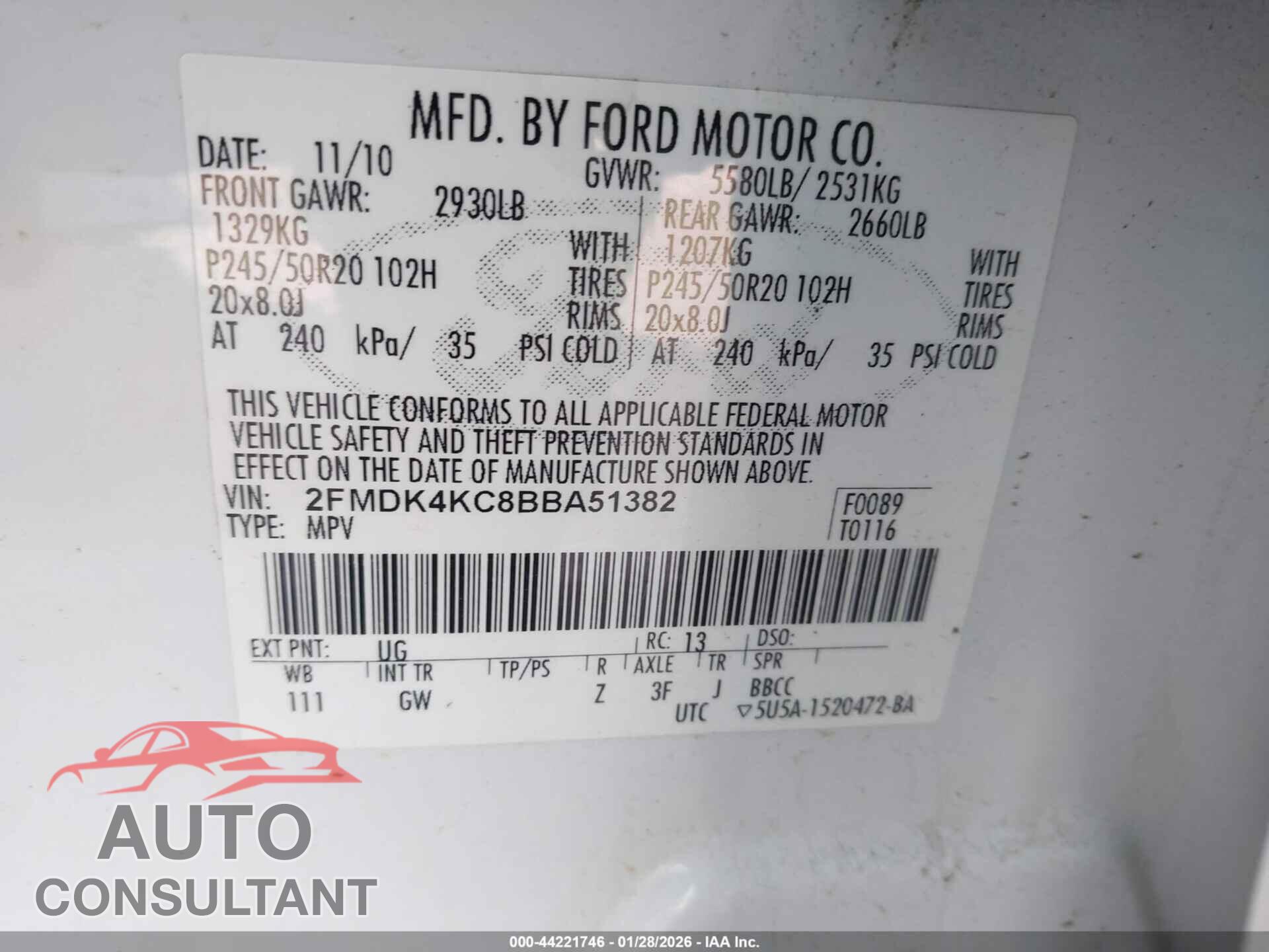 FORD EDGE 2011 - 2FMDK4KC8BBA51382