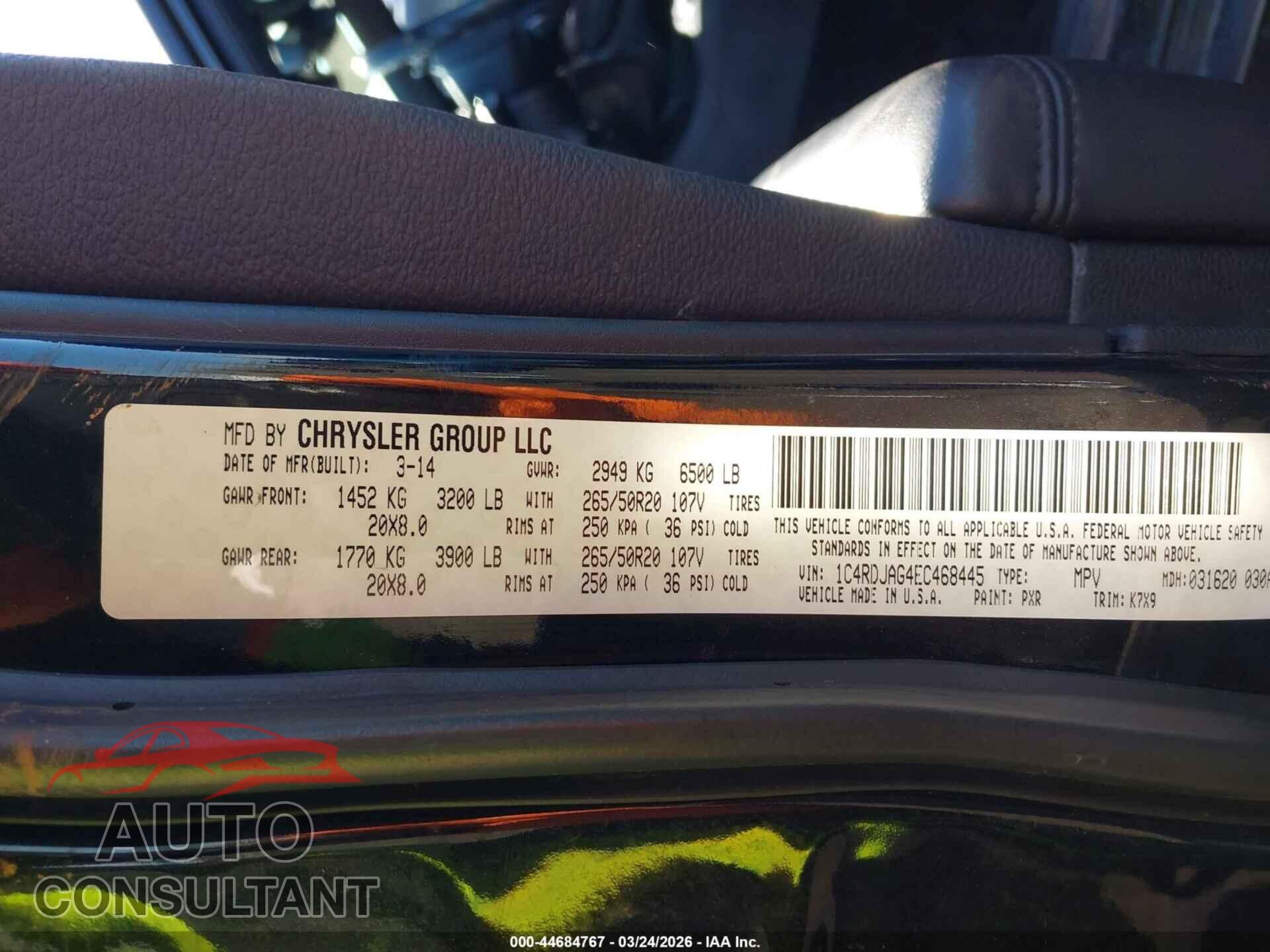 DODGE DURANGO 2014 - 1C4RDJAG4EC468445