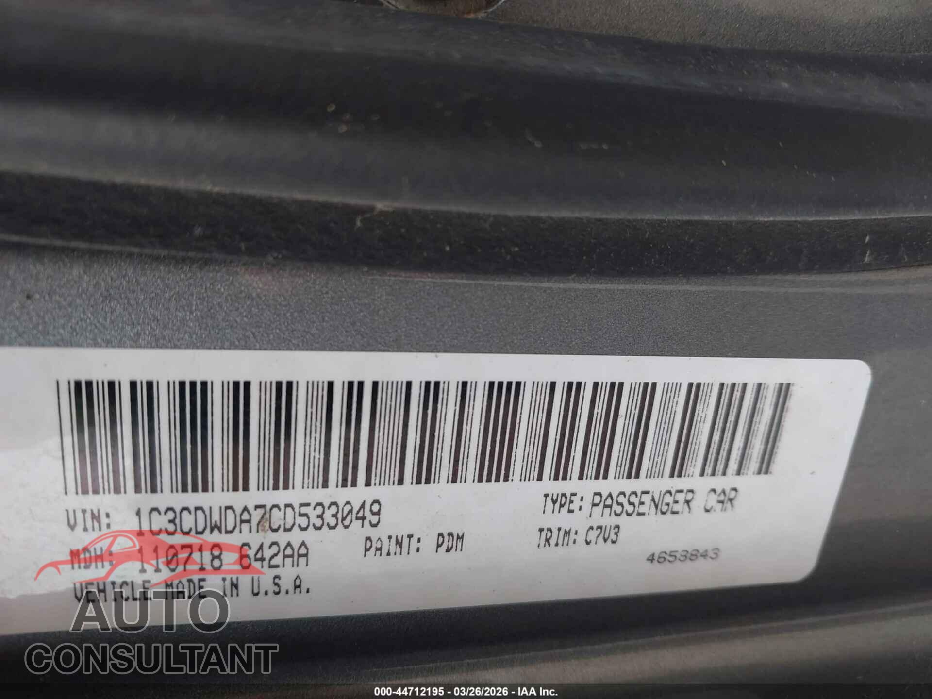 DODGE CALIBER 2012 - 1C3CDWDA7CD533049