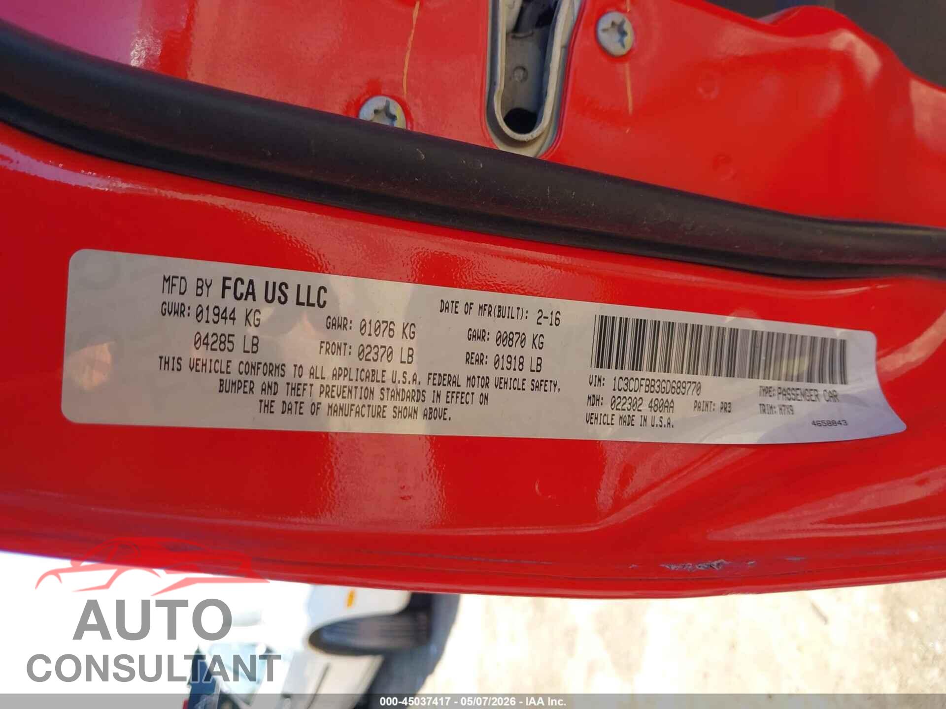DODGE DART 2016 - 1C3CDFBB3GD689770
