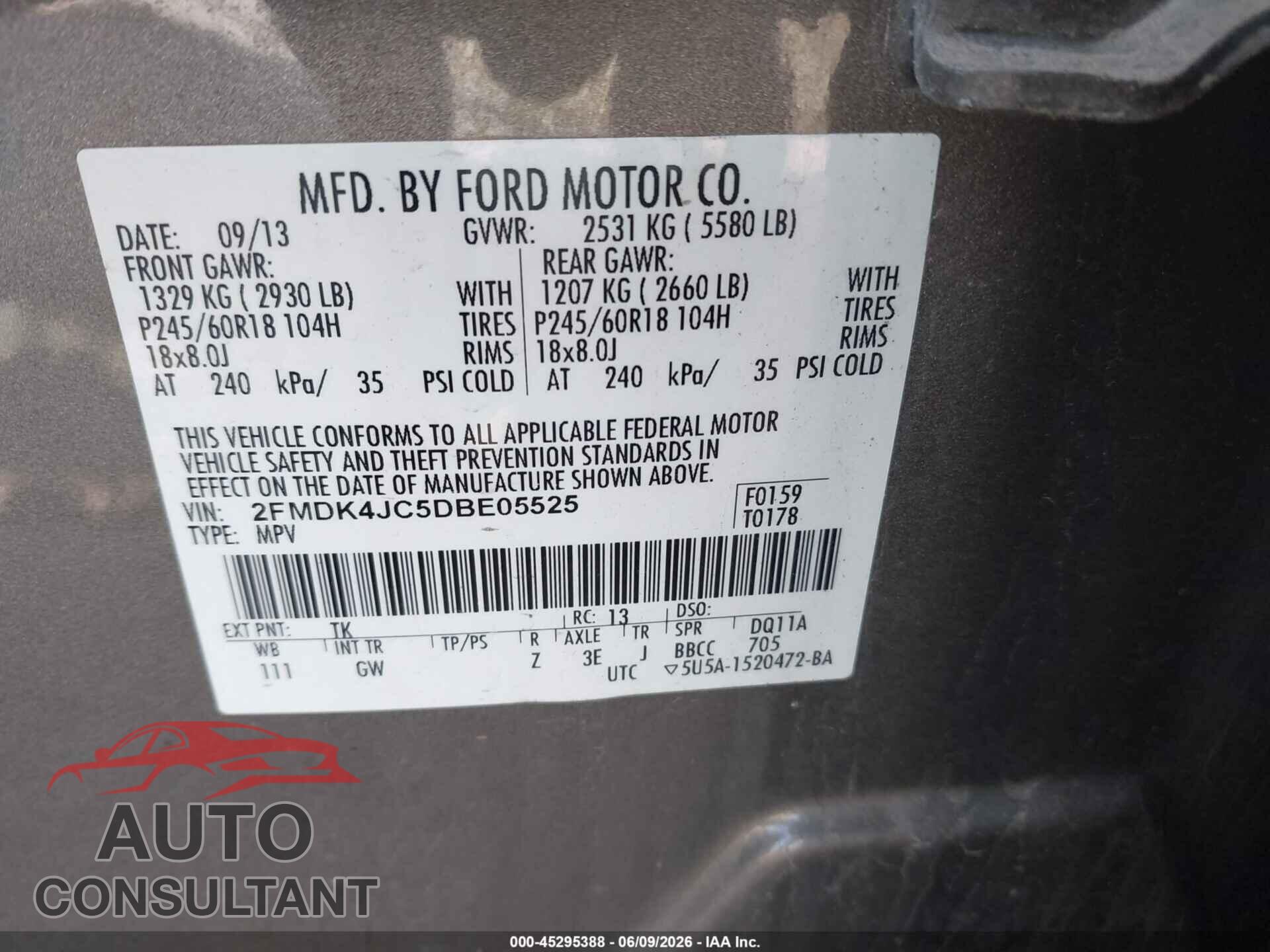 FORD EDGE 2013 - 2FMDK4JC5DBE05525