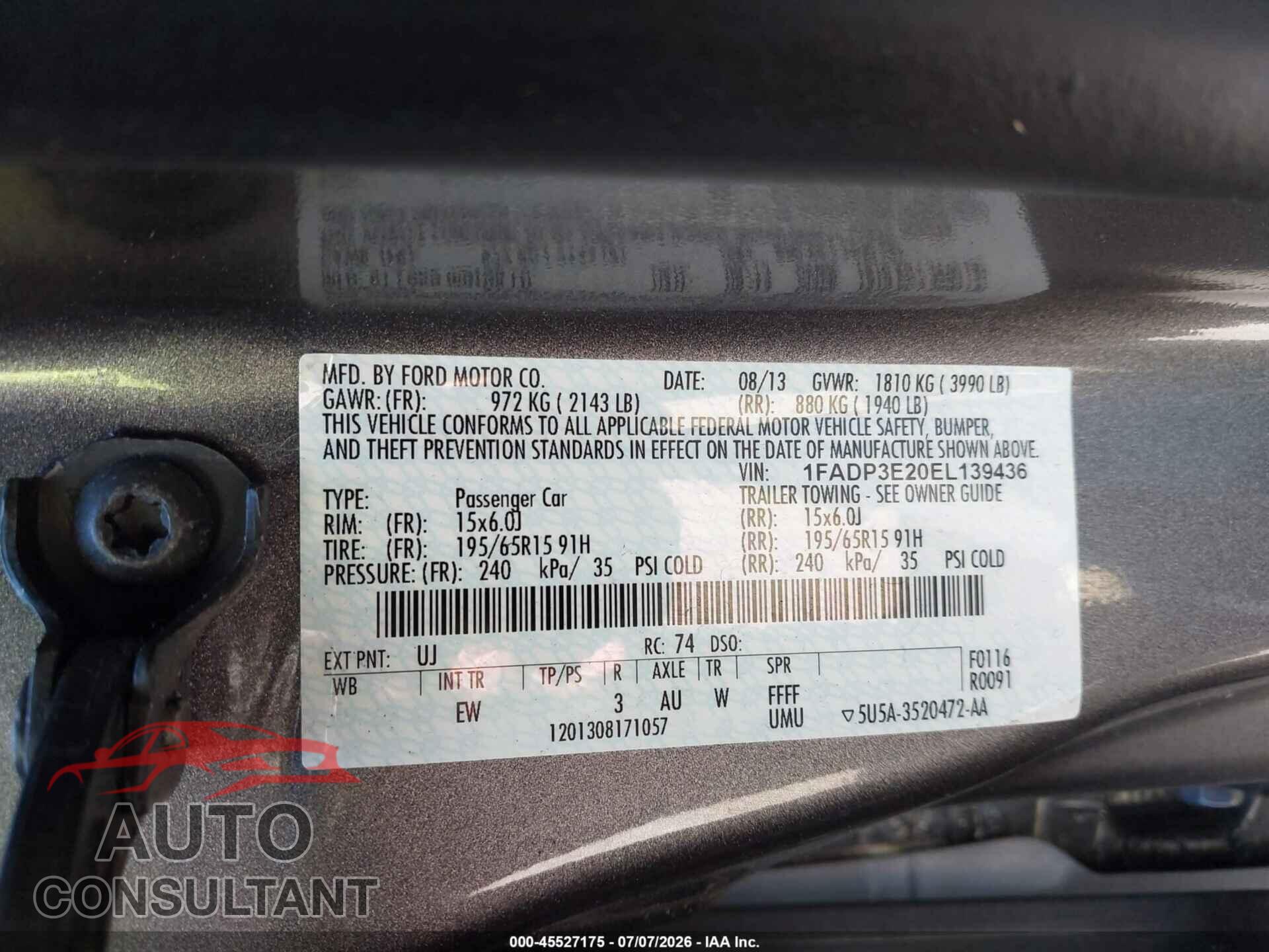 FORD FOCUS 2014 - 1FADP3E20EL139436