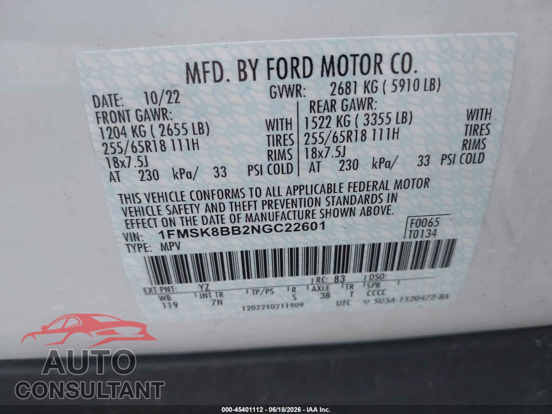 FORD EXPLORER 2022 - 1FMSK8BB2NGC22601