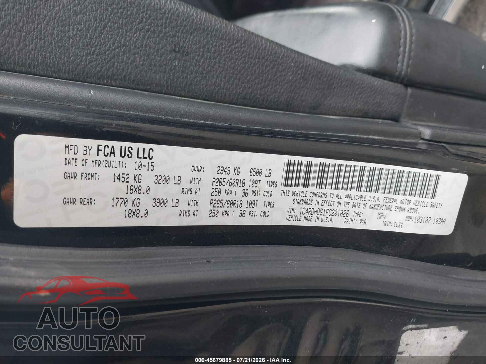 DODGE DURANGO 2015 - 1C4RDHDG1FC201026