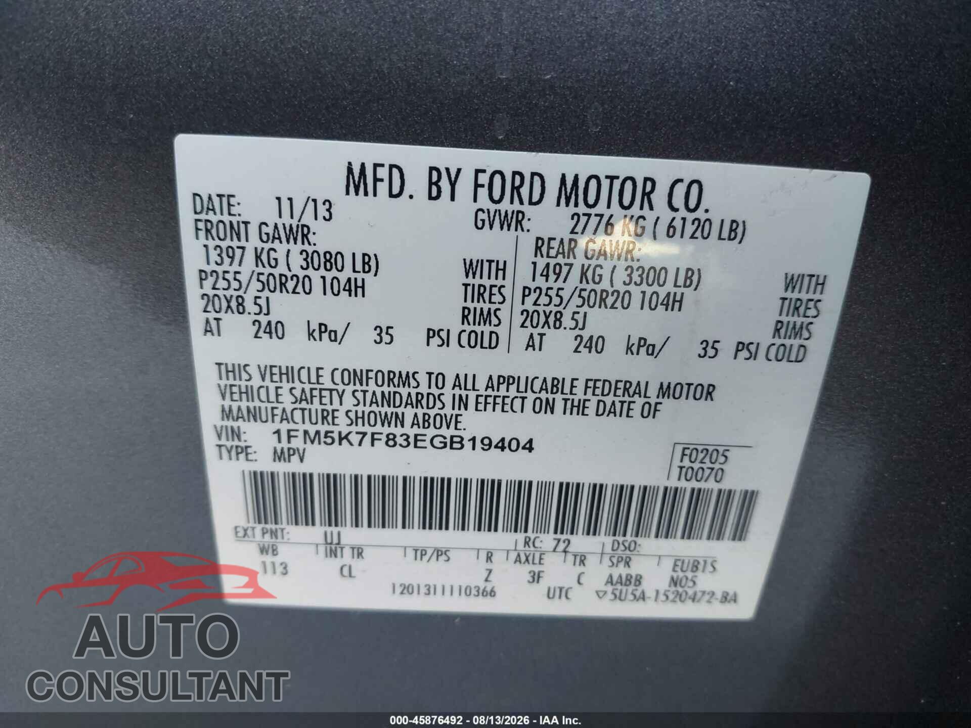 FORD EXPLORER 2014 - 1FM5K7F83EGB19404
