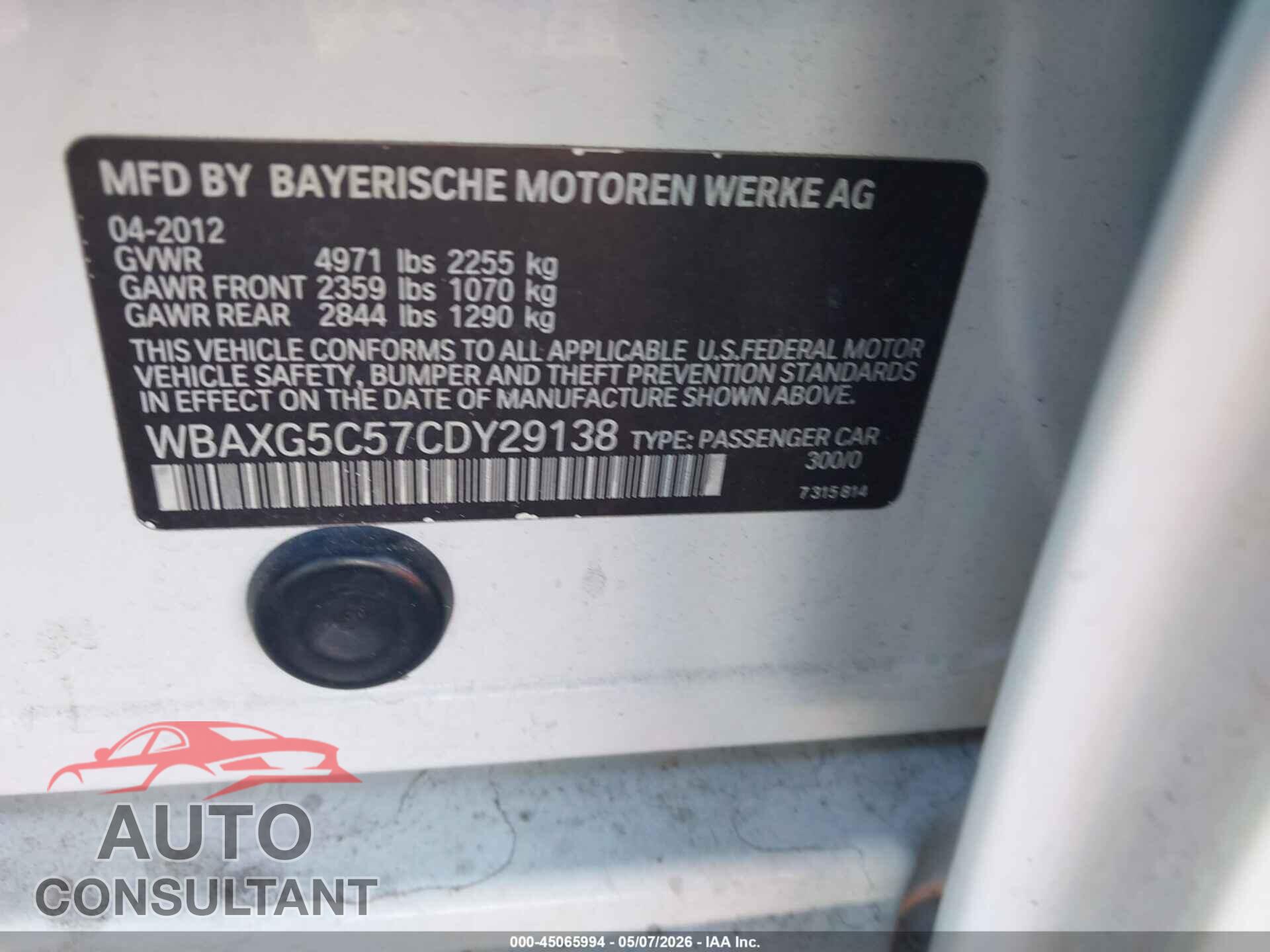 BMW 528I 2012 - WBAXG5C57CDY29138