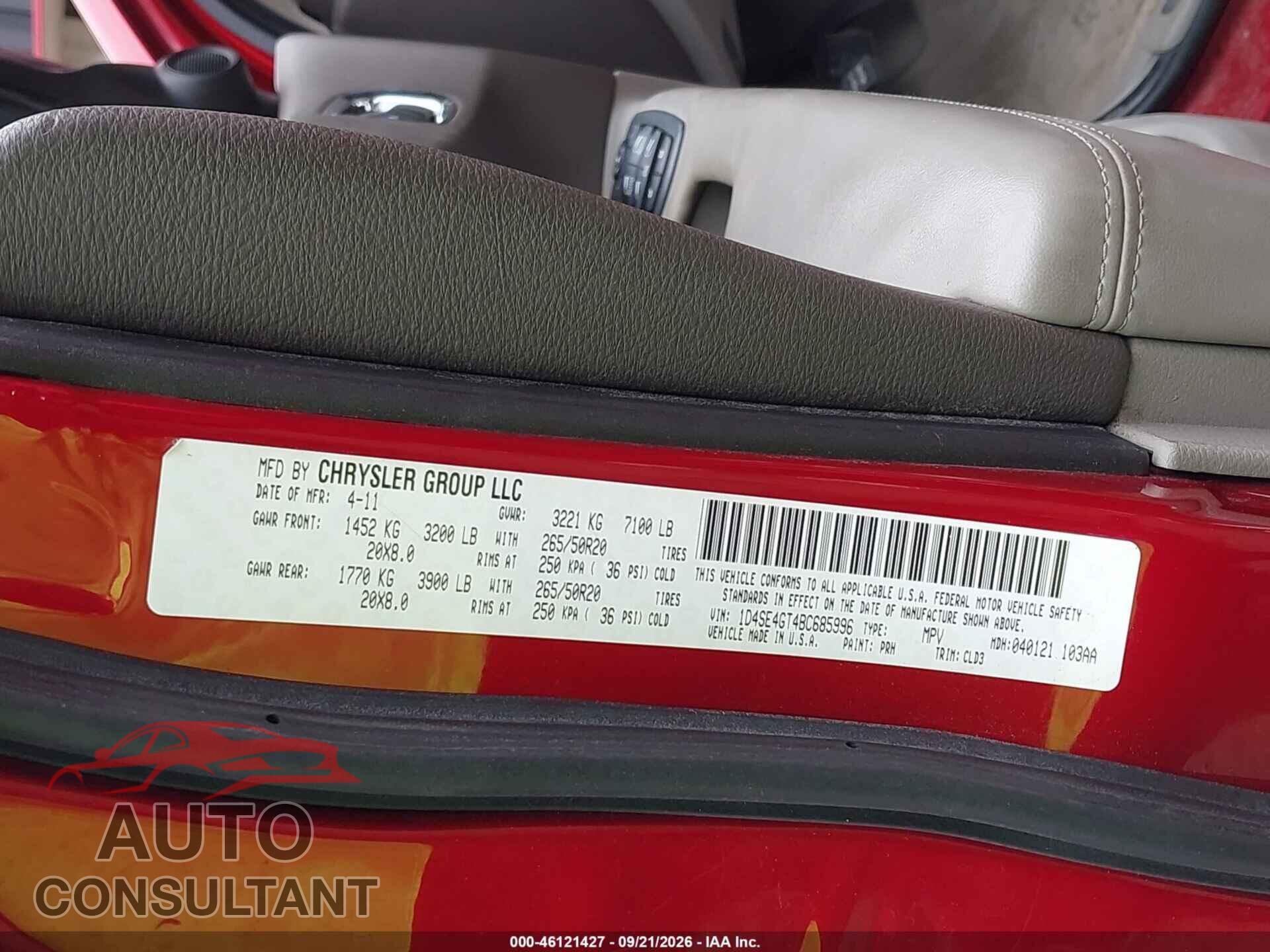 DODGE DURANGO 2011 - 1D4SE4GT4BC685996