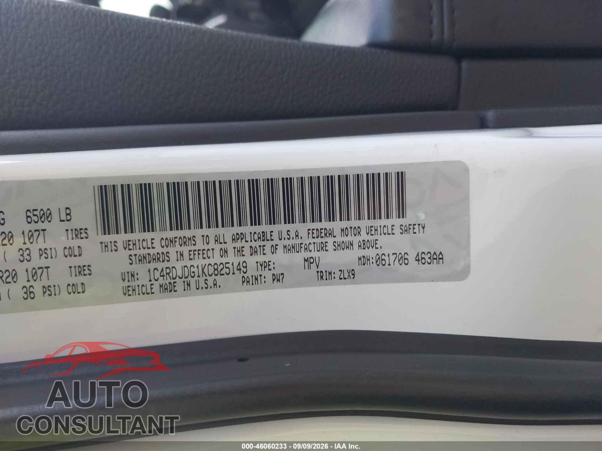 DODGE DURANGO 2019 - 1C4RDJDG1KC825149