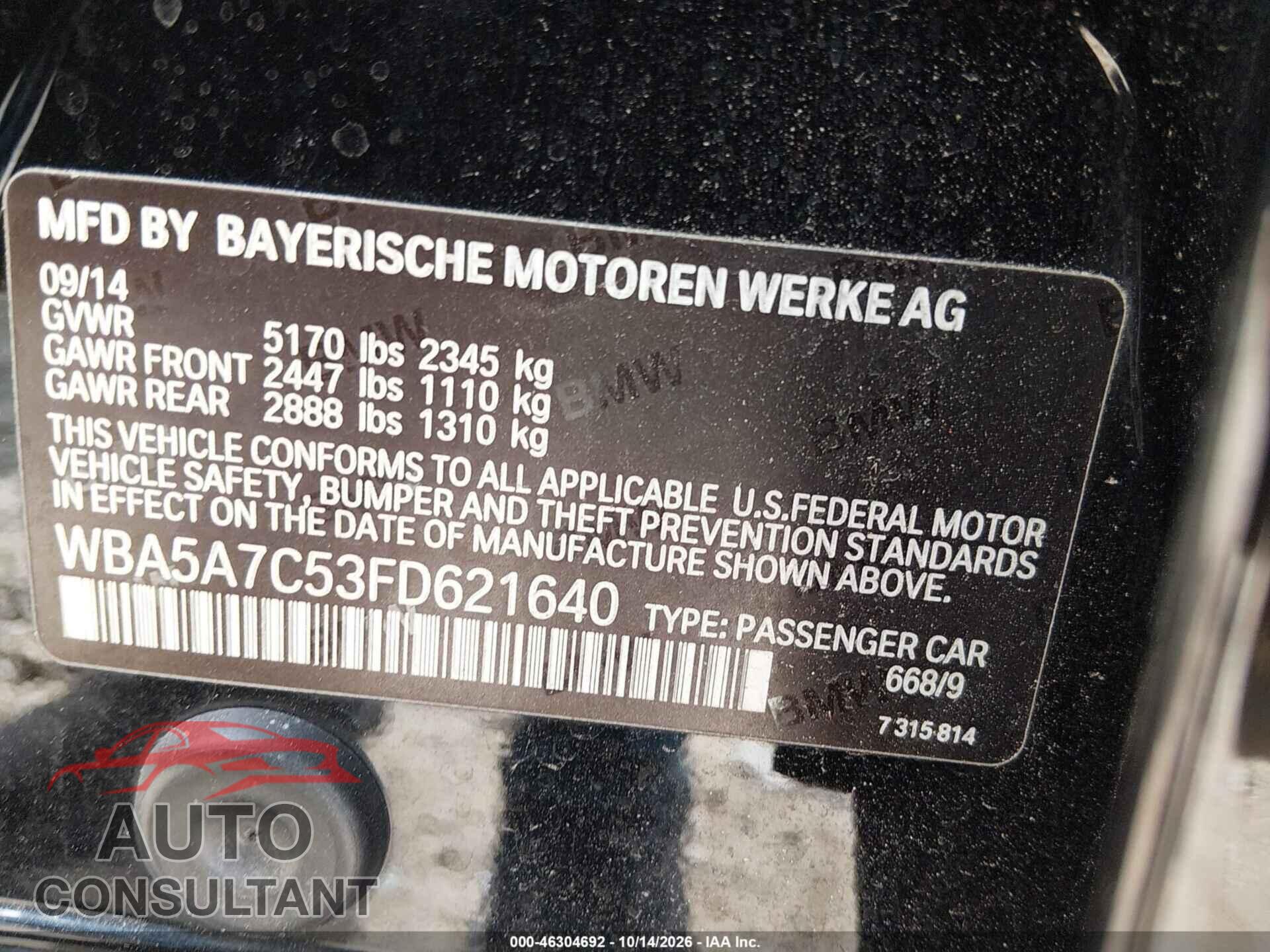BMW 528I 2015 - WBA5A7C53FD621640