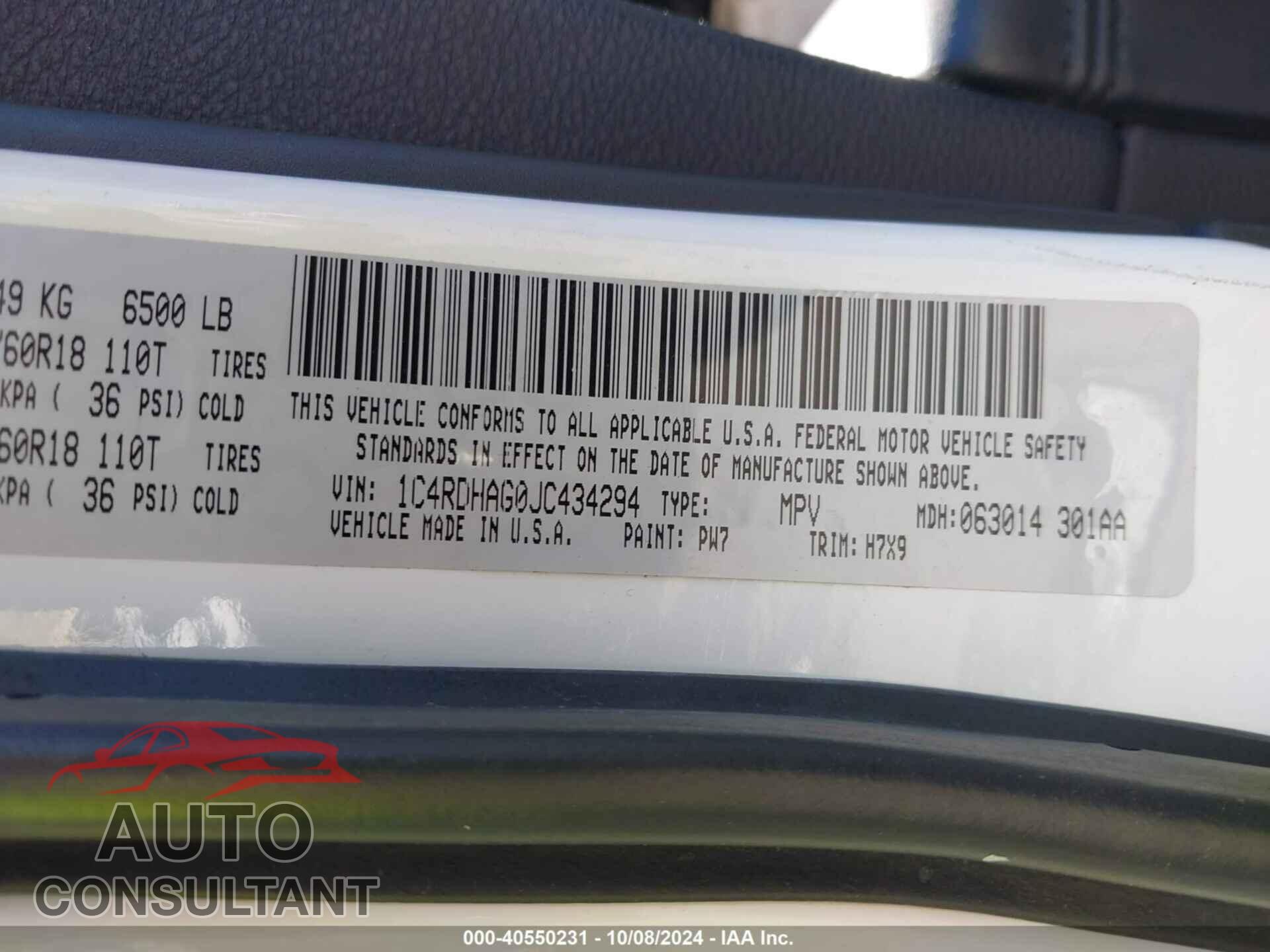 DODGE DURANGO 2018 - 1C4RDHAG0JC434294