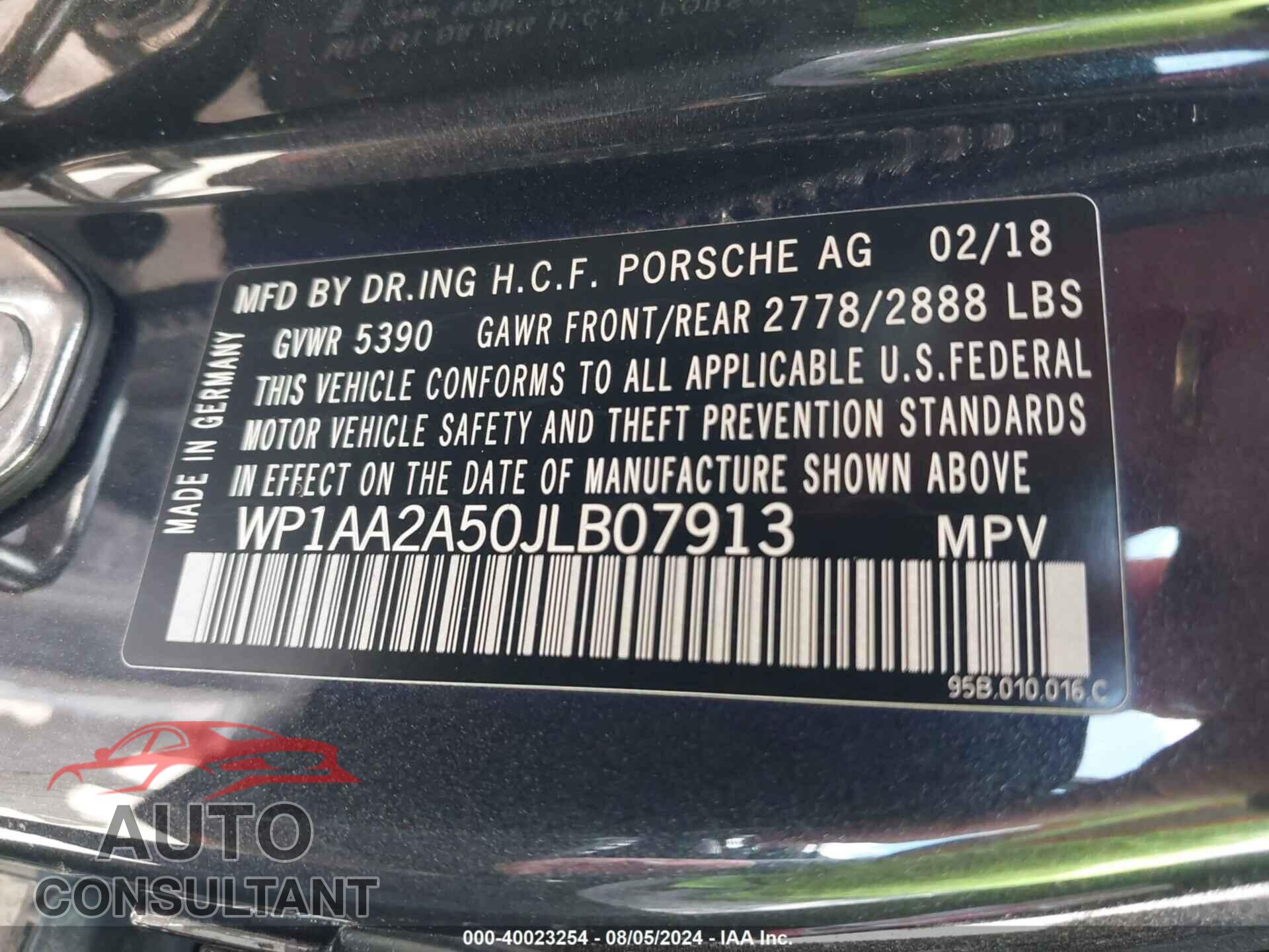 PORSCHE MACAN 2018 - WP1AA2A50JLB07913