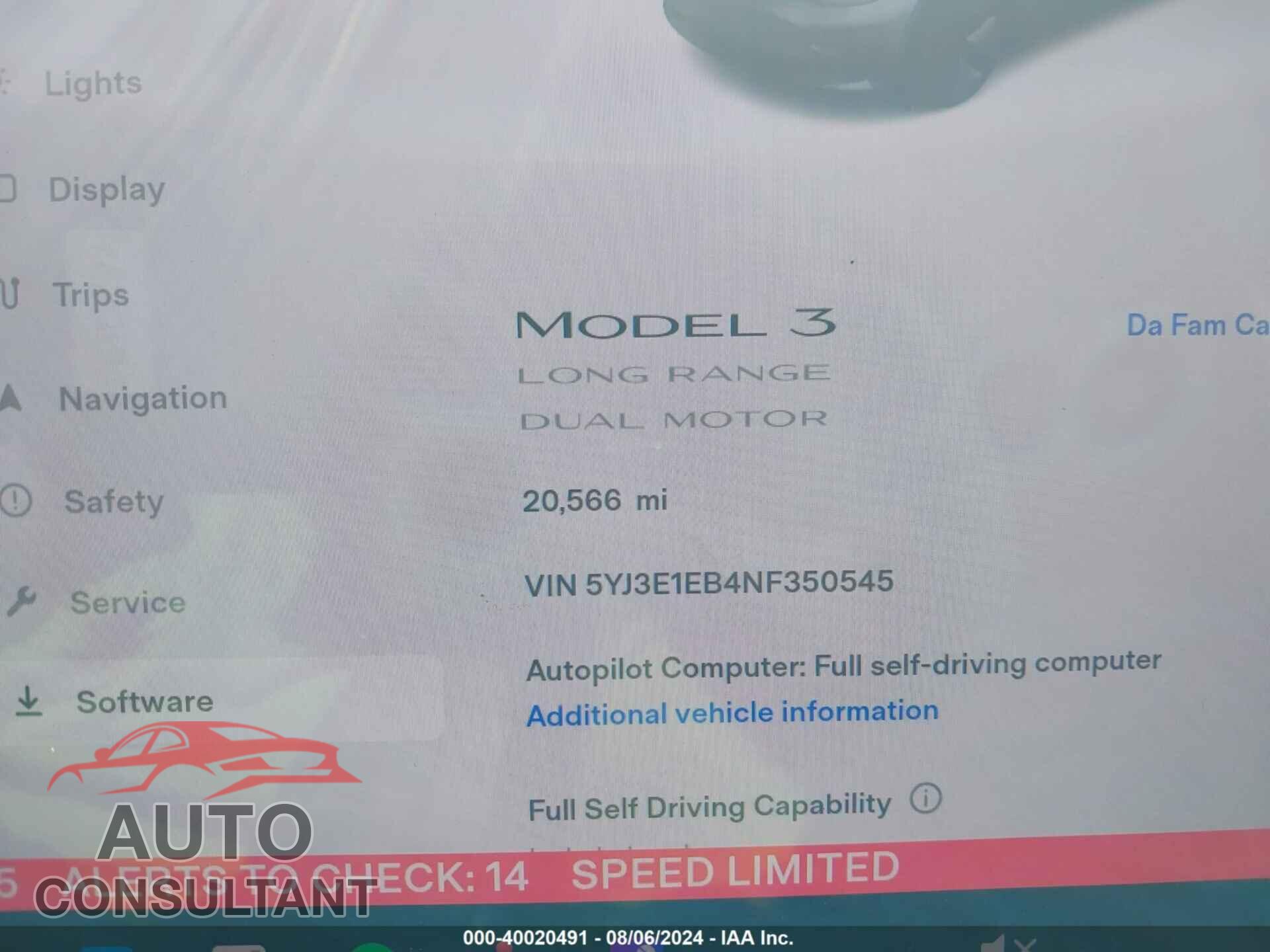 TESLA MODEL 3 2022 - 5YJ3E1EB4NF350545