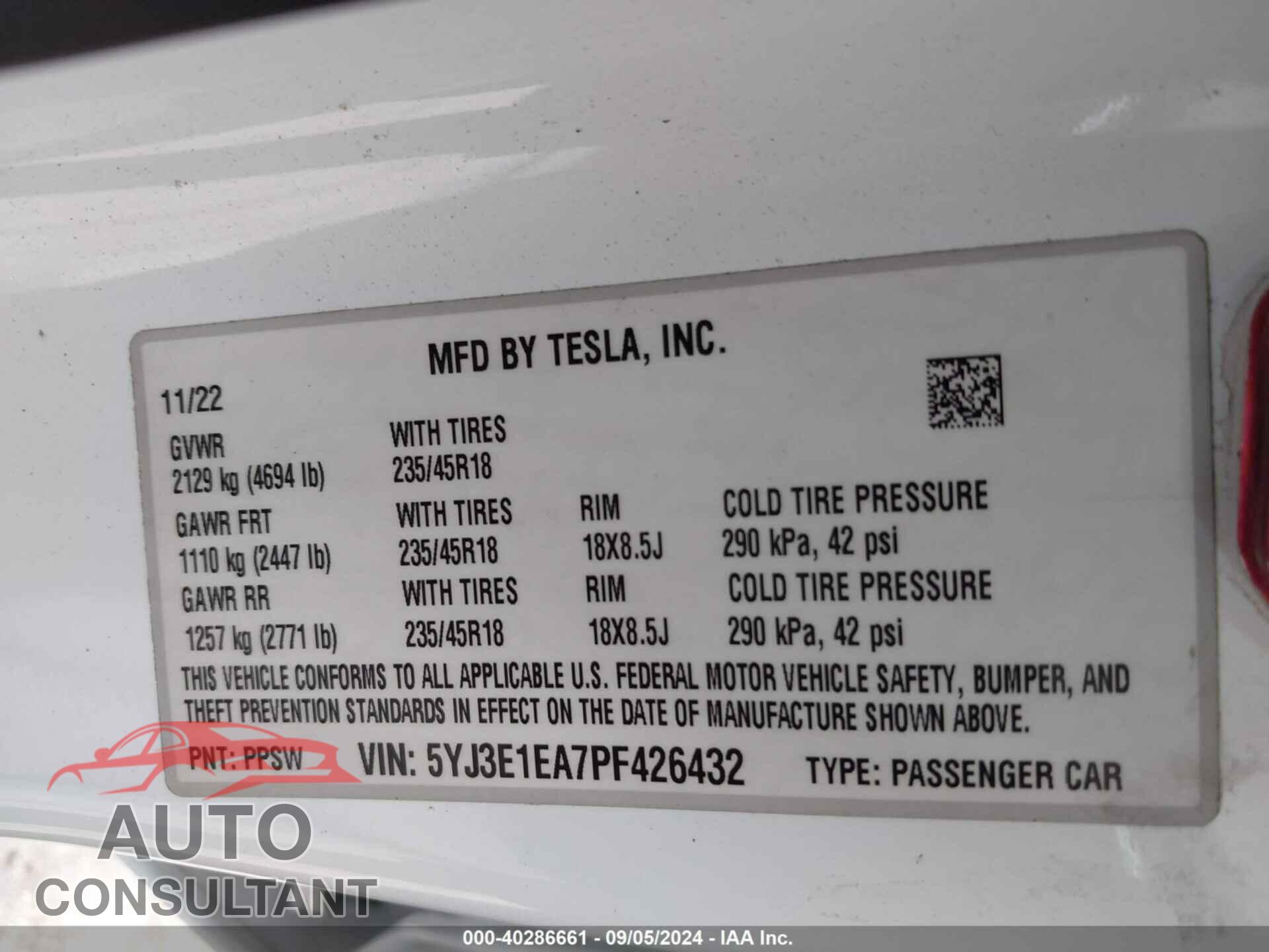 TESLA MODEL 3 2023 - 5YJ3E1EA7PF426432