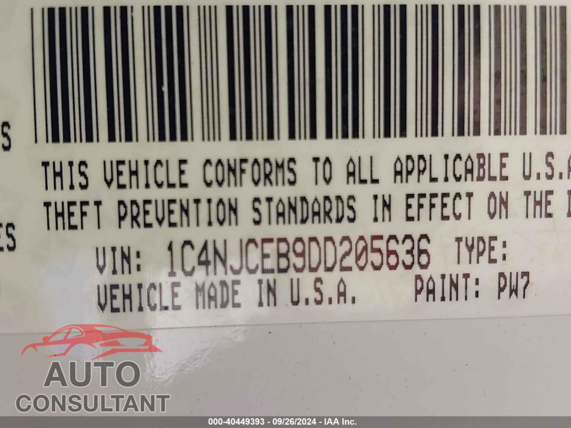 JEEP COMPASS 2013 - 1C4NJCEB9DD205636